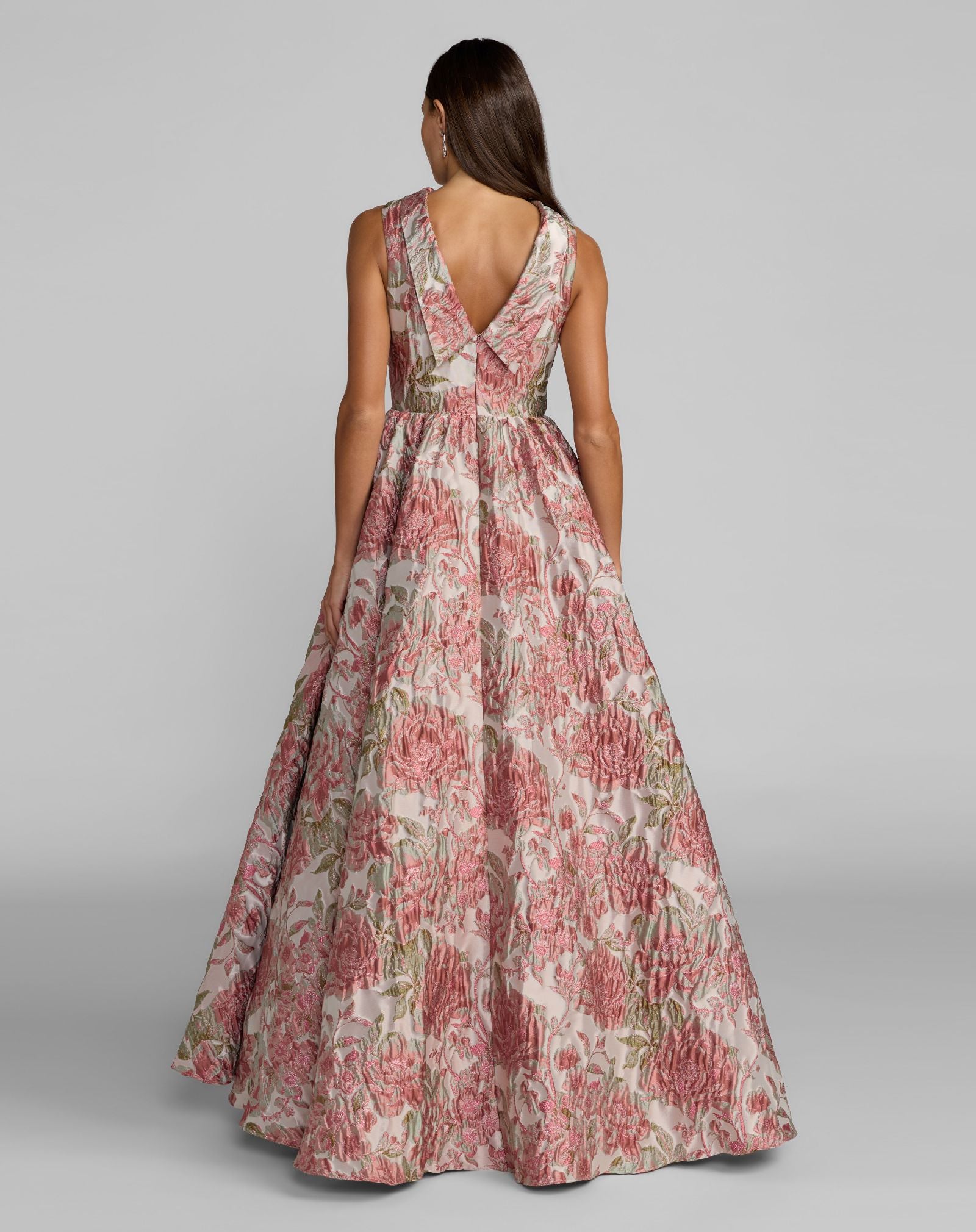 Pink Brocade Sleeveless V-Back Ball Gown  - Mac Duggal