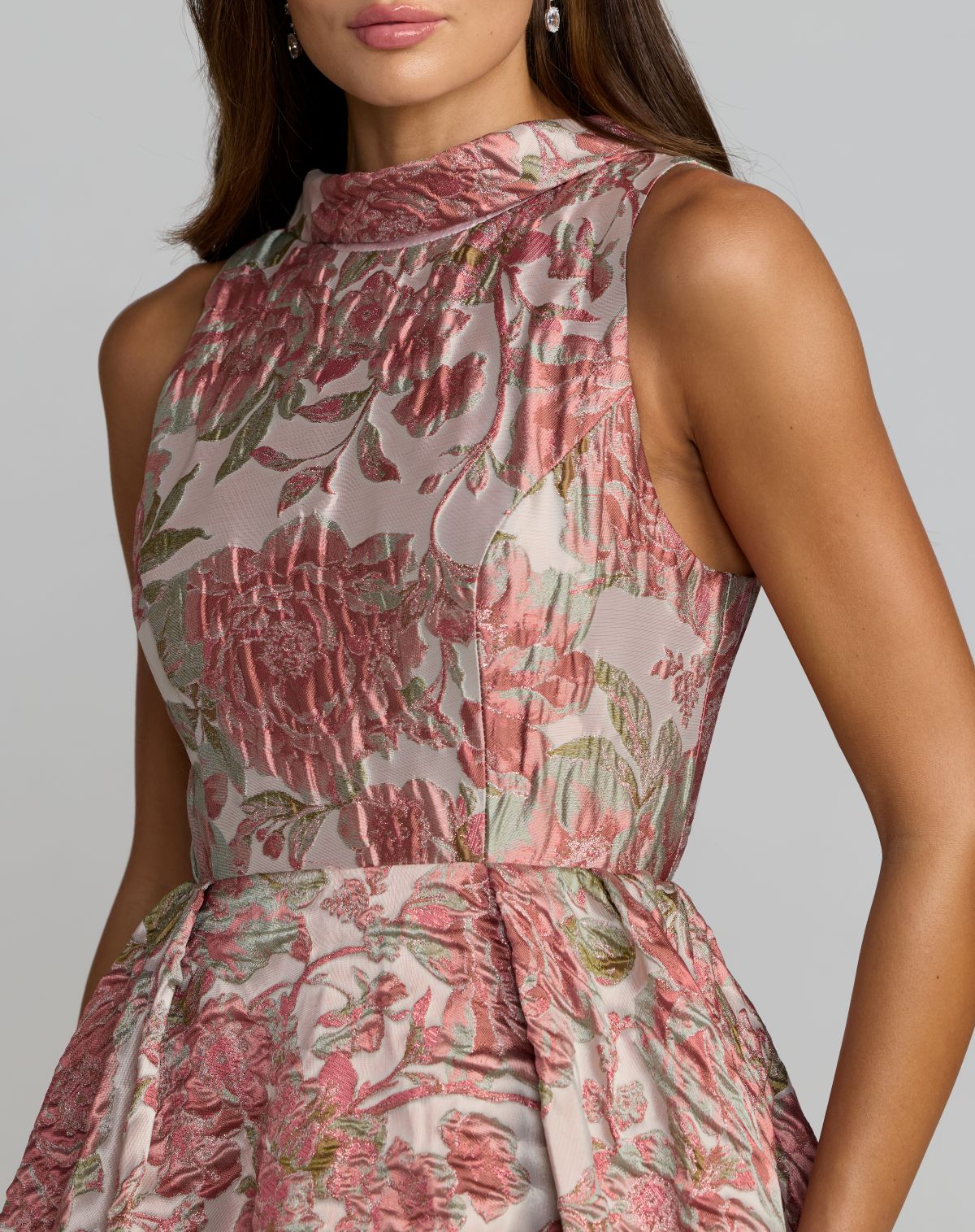 Pink Brocade Sleeveless V-Back Ball Gown  - Mac Duggal