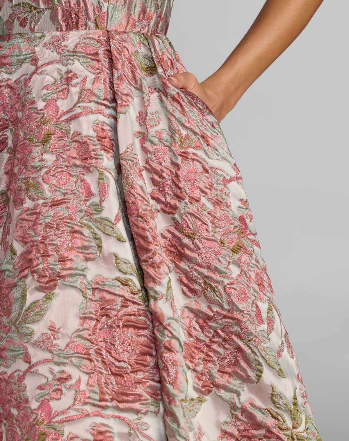 Pink Brocade Sleeveless V-Back Ball Gown  - Mac Duggal