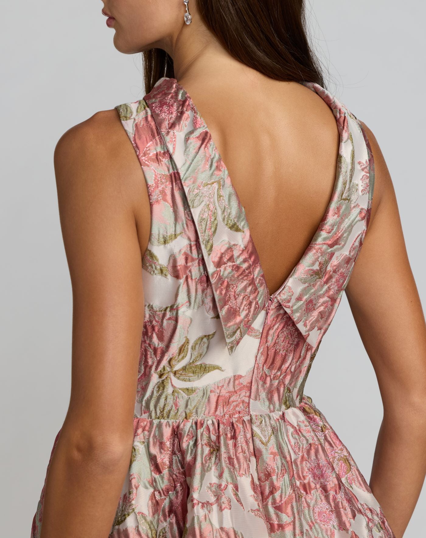 Pink Brocade Sleeveless V-Back Ball Gown  - Mac Duggal