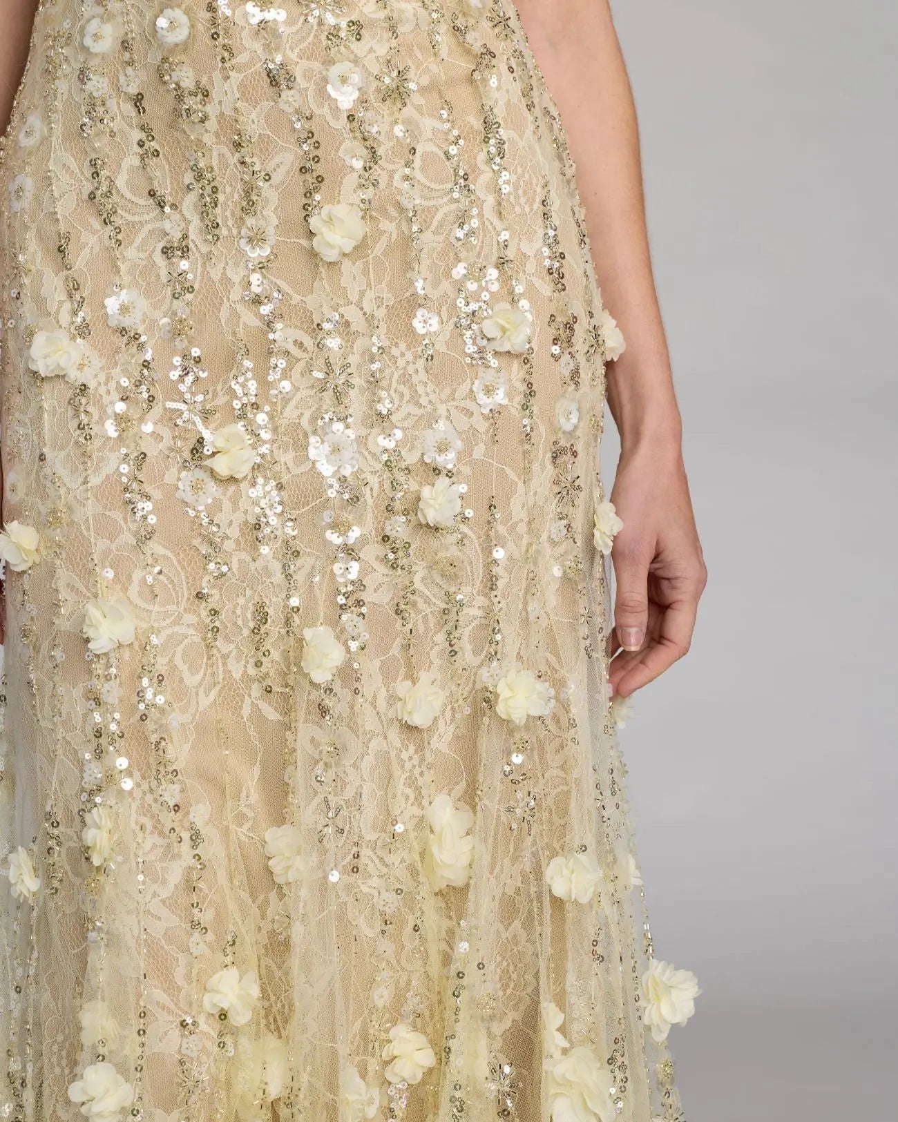 Yellow Floral Embellished Halter Mermaid Gown Mac Duggal