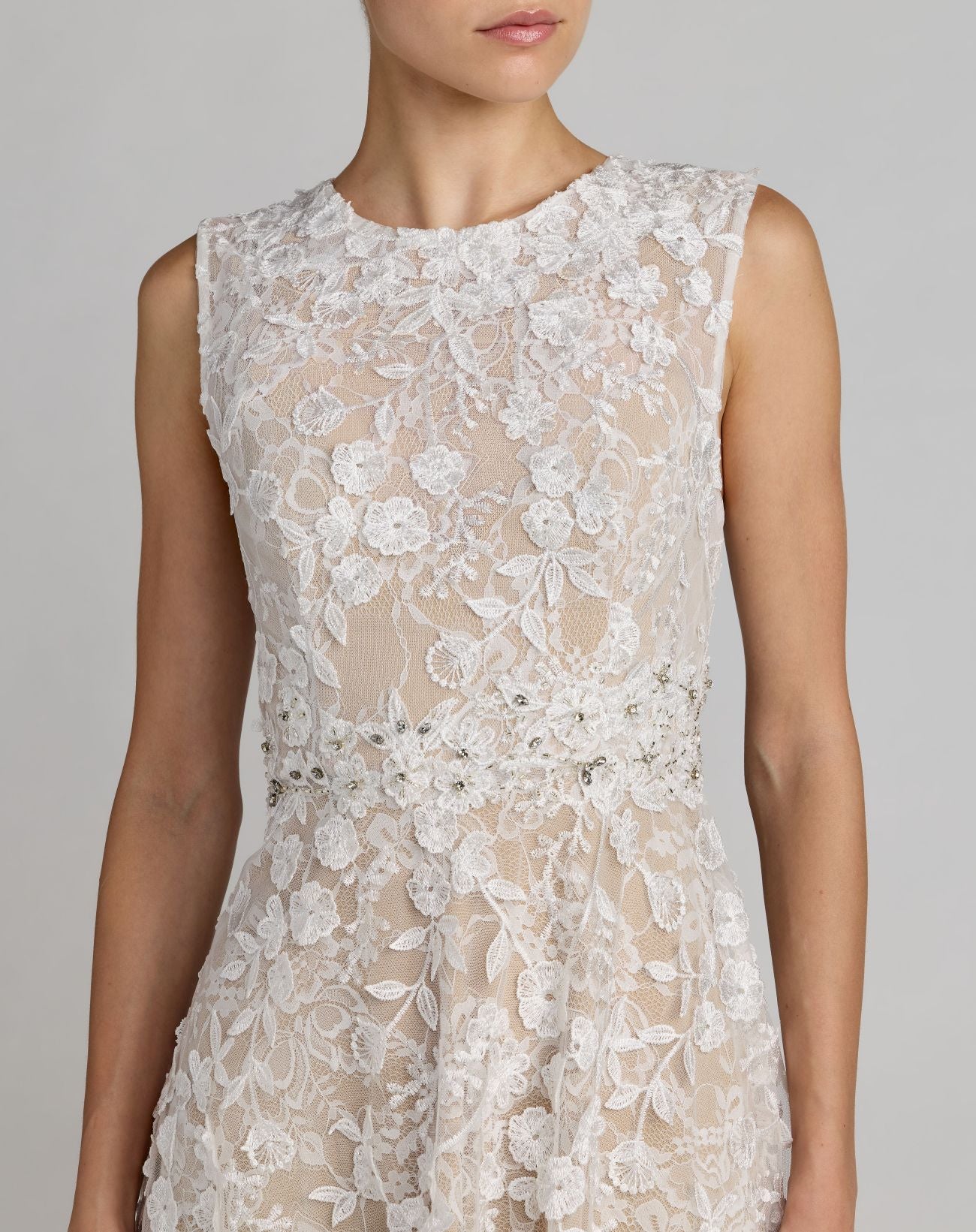 Ivory Floral Embroidered High Neck Midi Dress Mac Duggal 