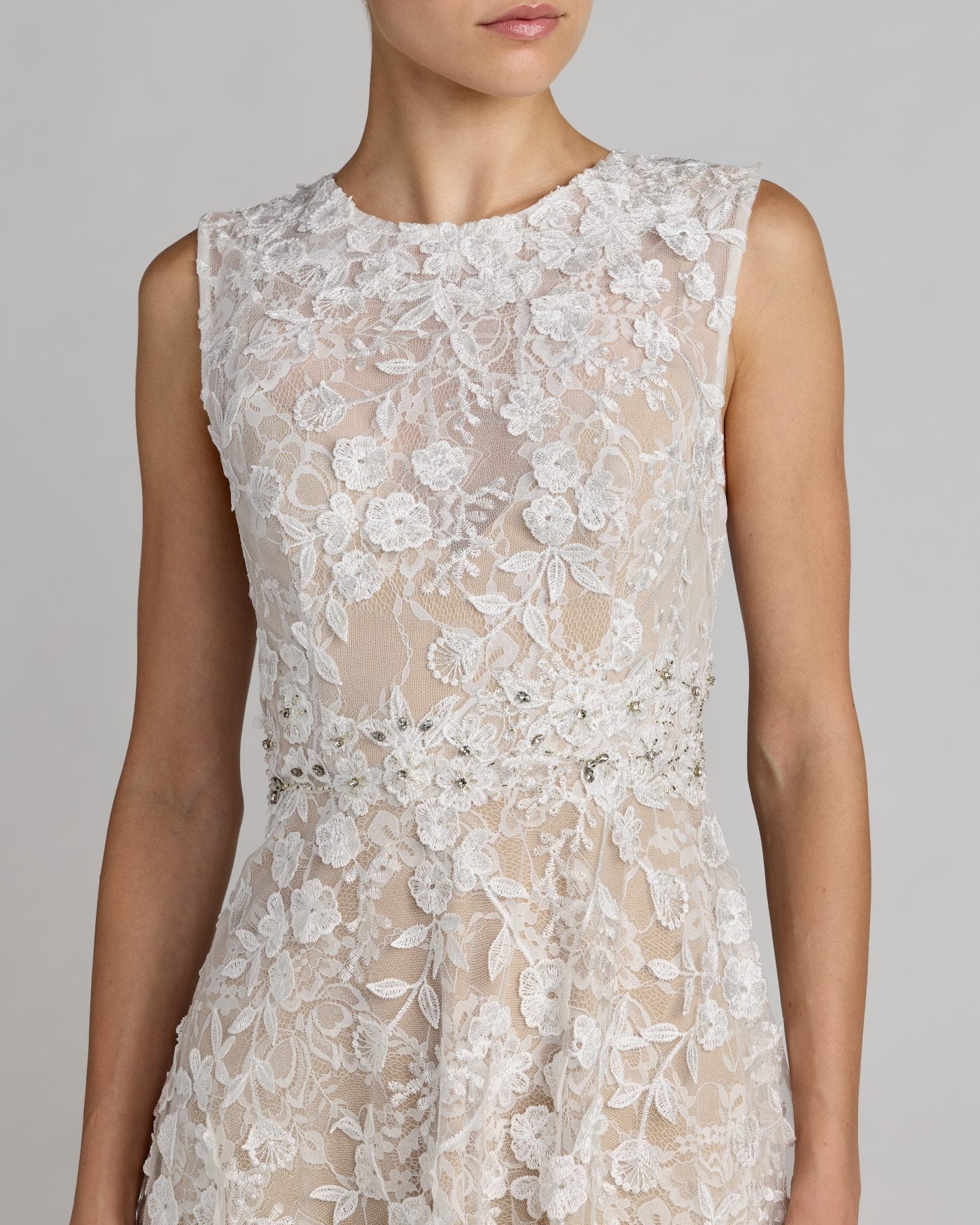 Ivory Floral Embroidered High Neck Midi Dress Mac Duggal 