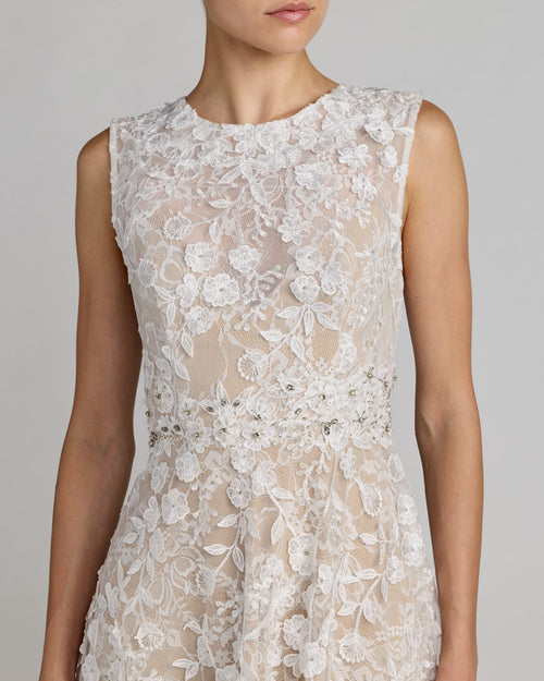 Ivory Floral Embroidered High Neck Midi Dress Mac Duggal 