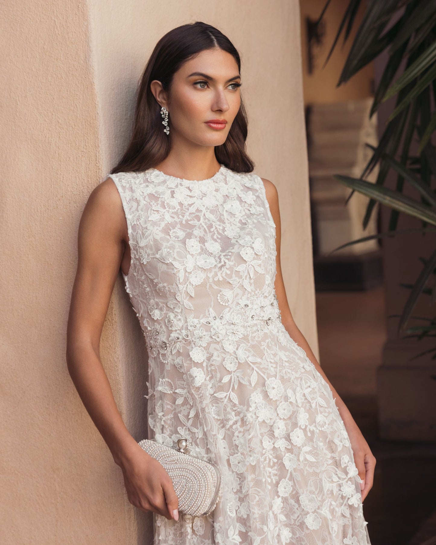 Ivory Floral Embroidered High Neck Midi Dress Mac Duggal 