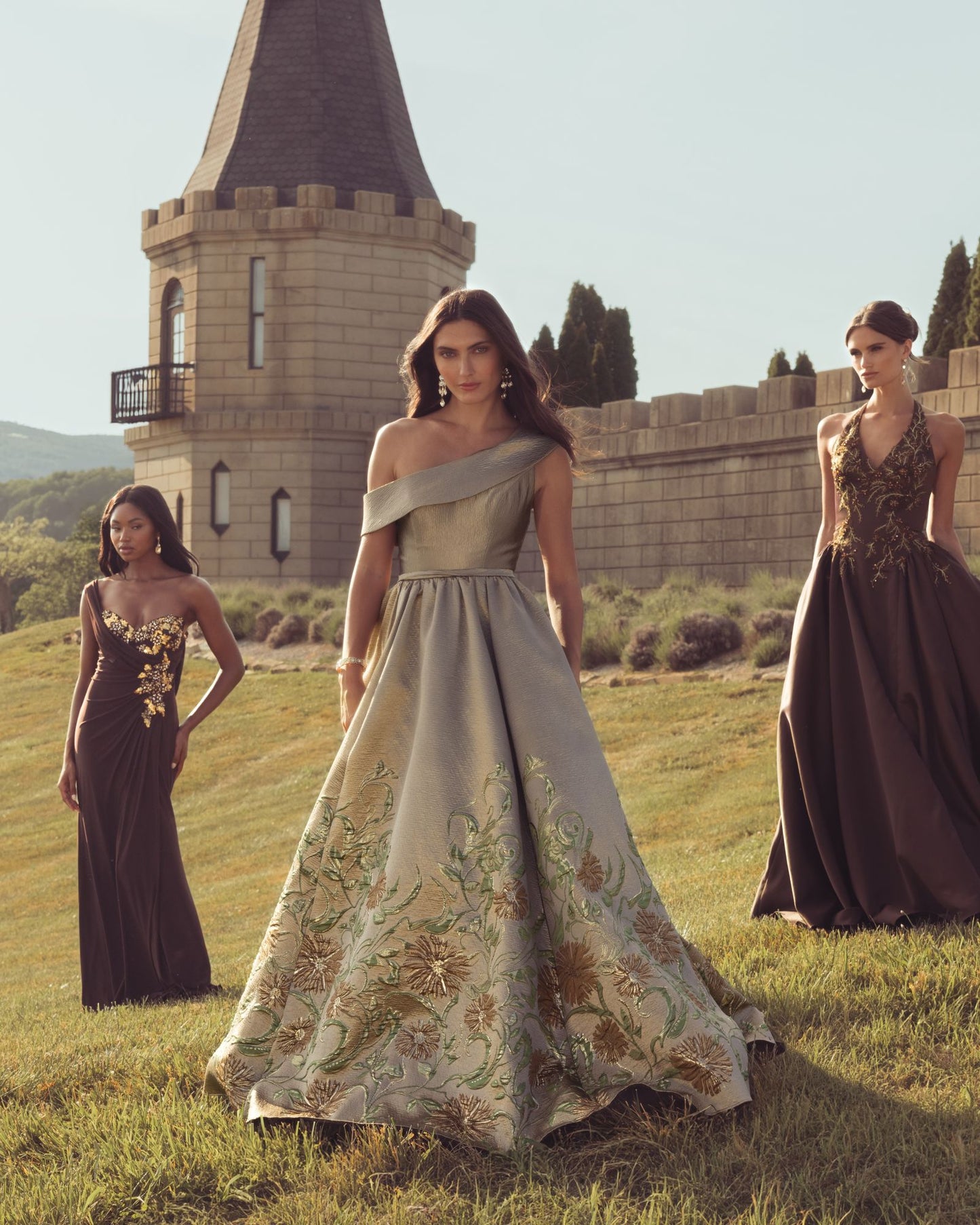 Beige Floral Off The Shoulder Ballgown - Mac Duggal
