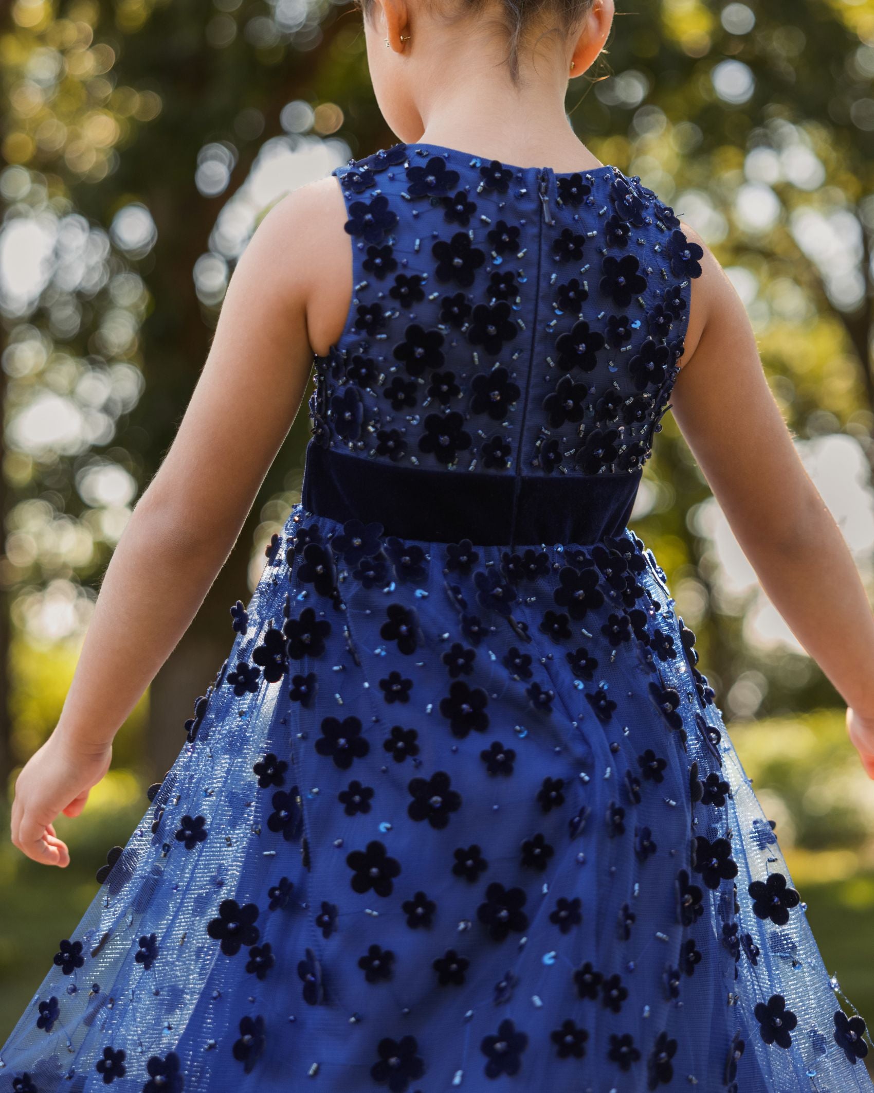 Girls Blue Embellished Floral A-Line Dress - Mac Duggal
