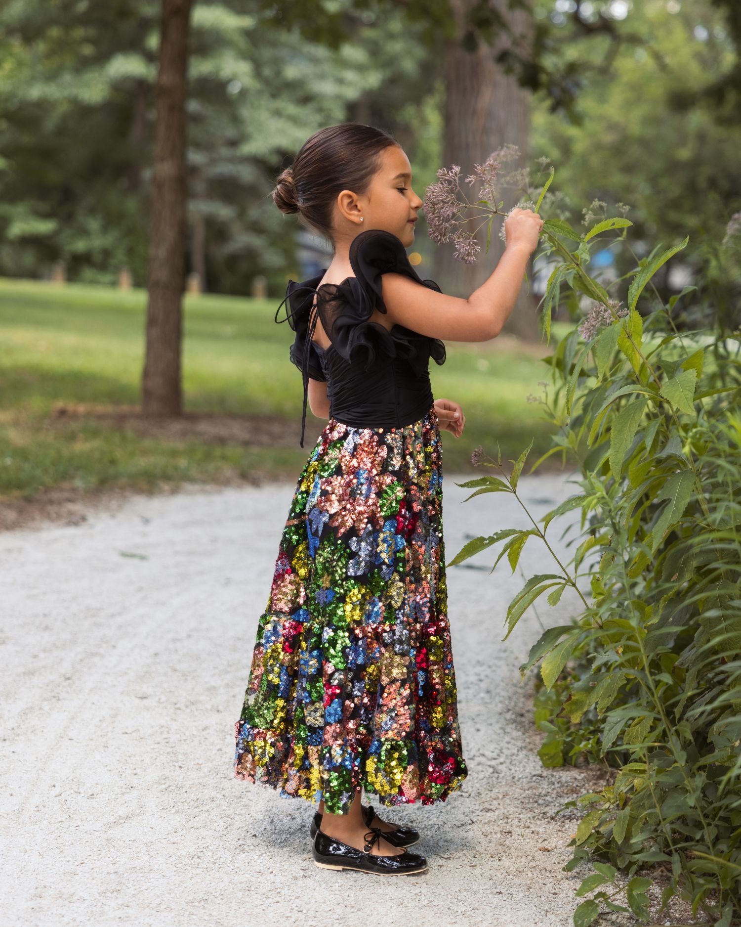 Girls Black Ruffle Sleeve Sequin Dress Mac Duggal