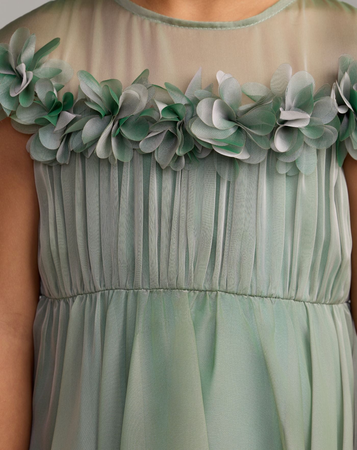 Girls Sage Midi Dress With 3D Flowers - Mac Duggal