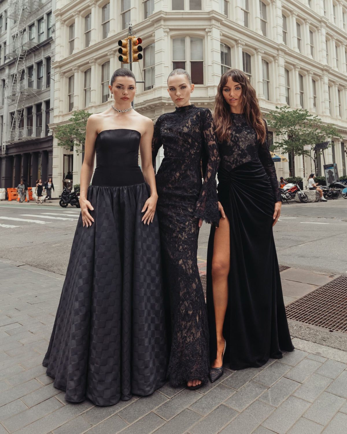 Black Nude Embroidered Lace Velvet Long Sleeve Gown - Ieena for Mac Duggal