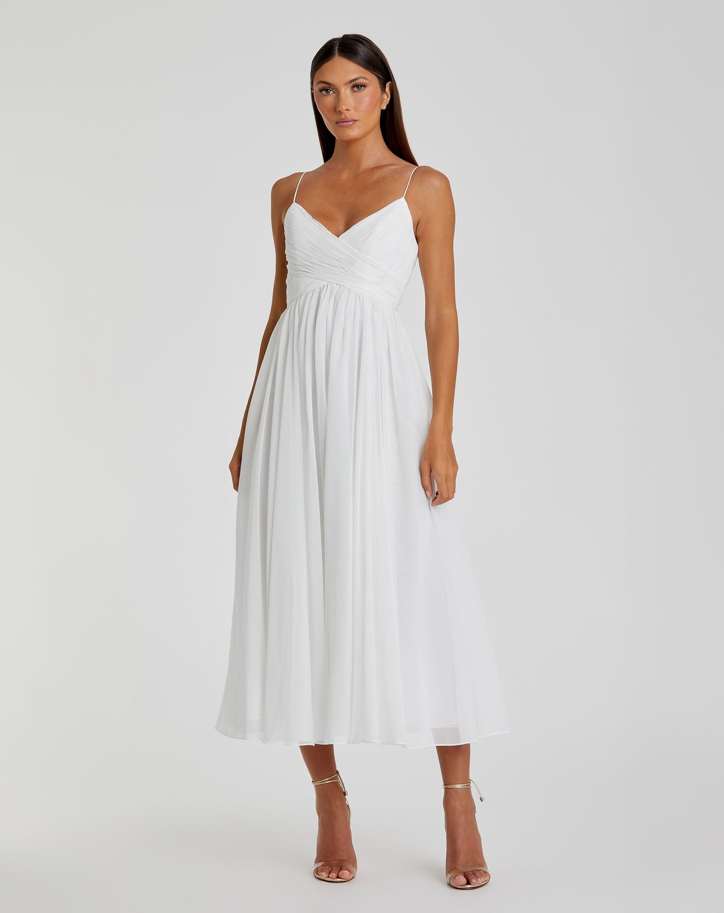 Faux Wrap Sleeveless Flowy Midi Dress