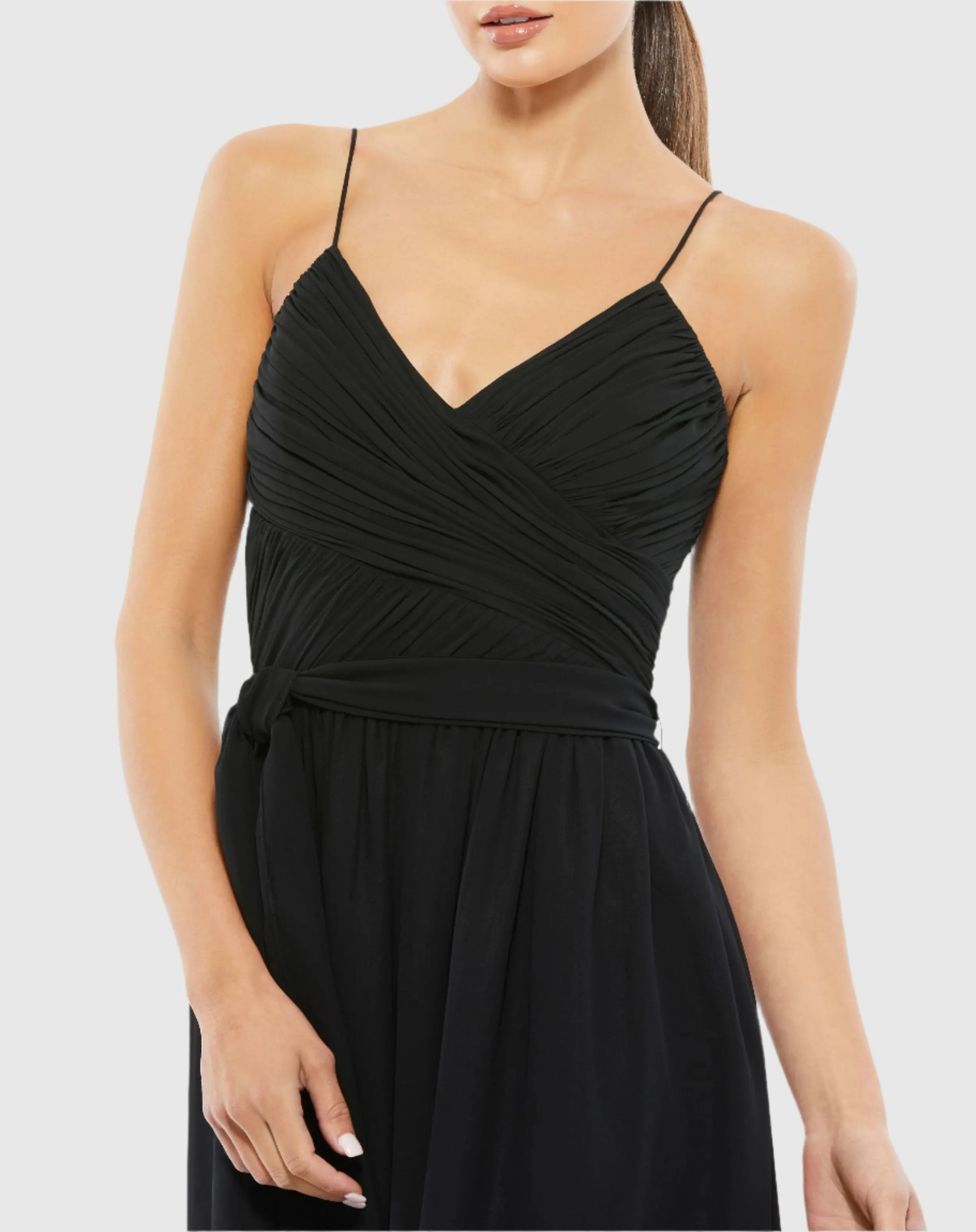 Black Flowy Faux Wrap Jumpsuit - Mac Duggal