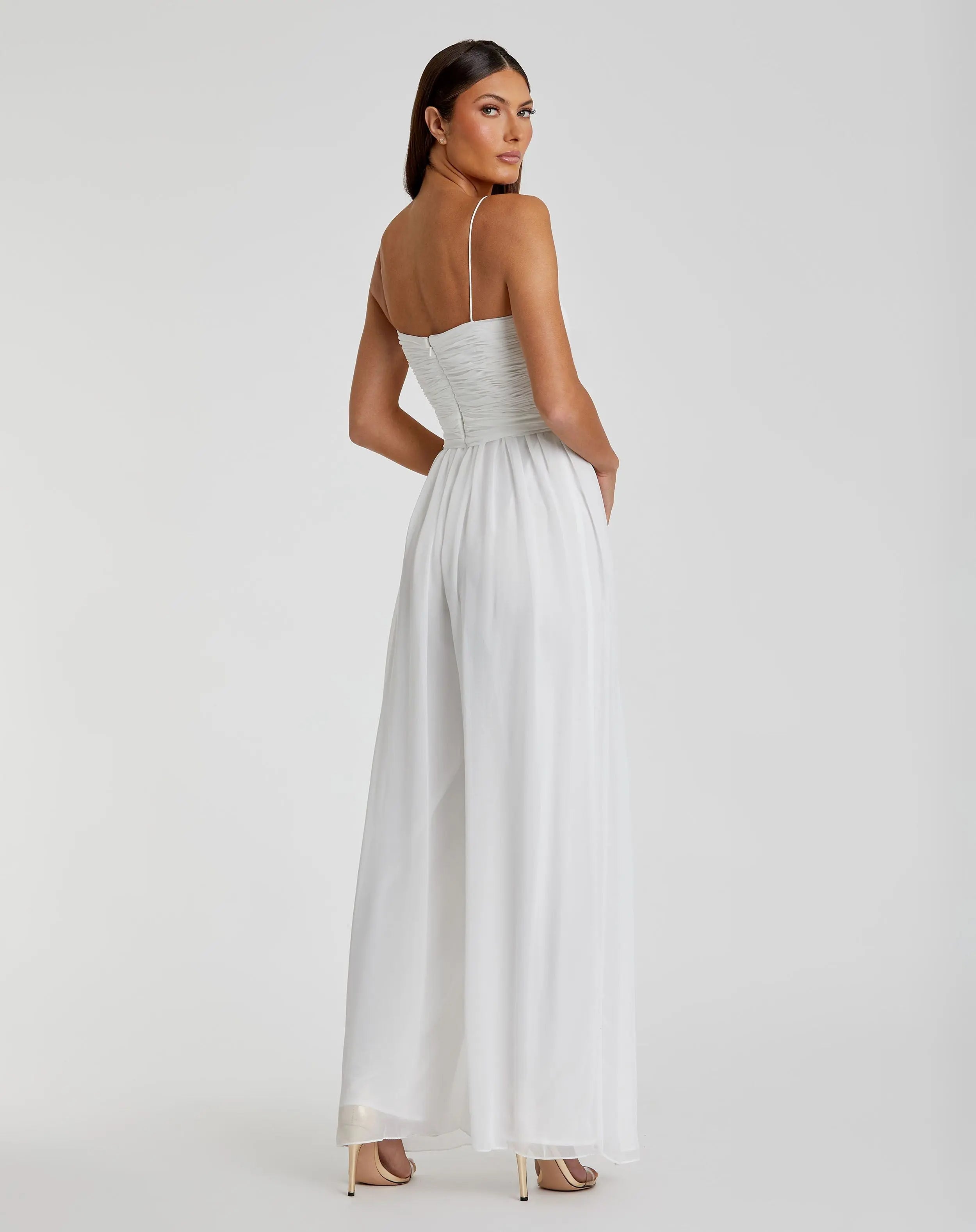 White Flowy Faux Wrap Jumpsuit - Mac Duggal