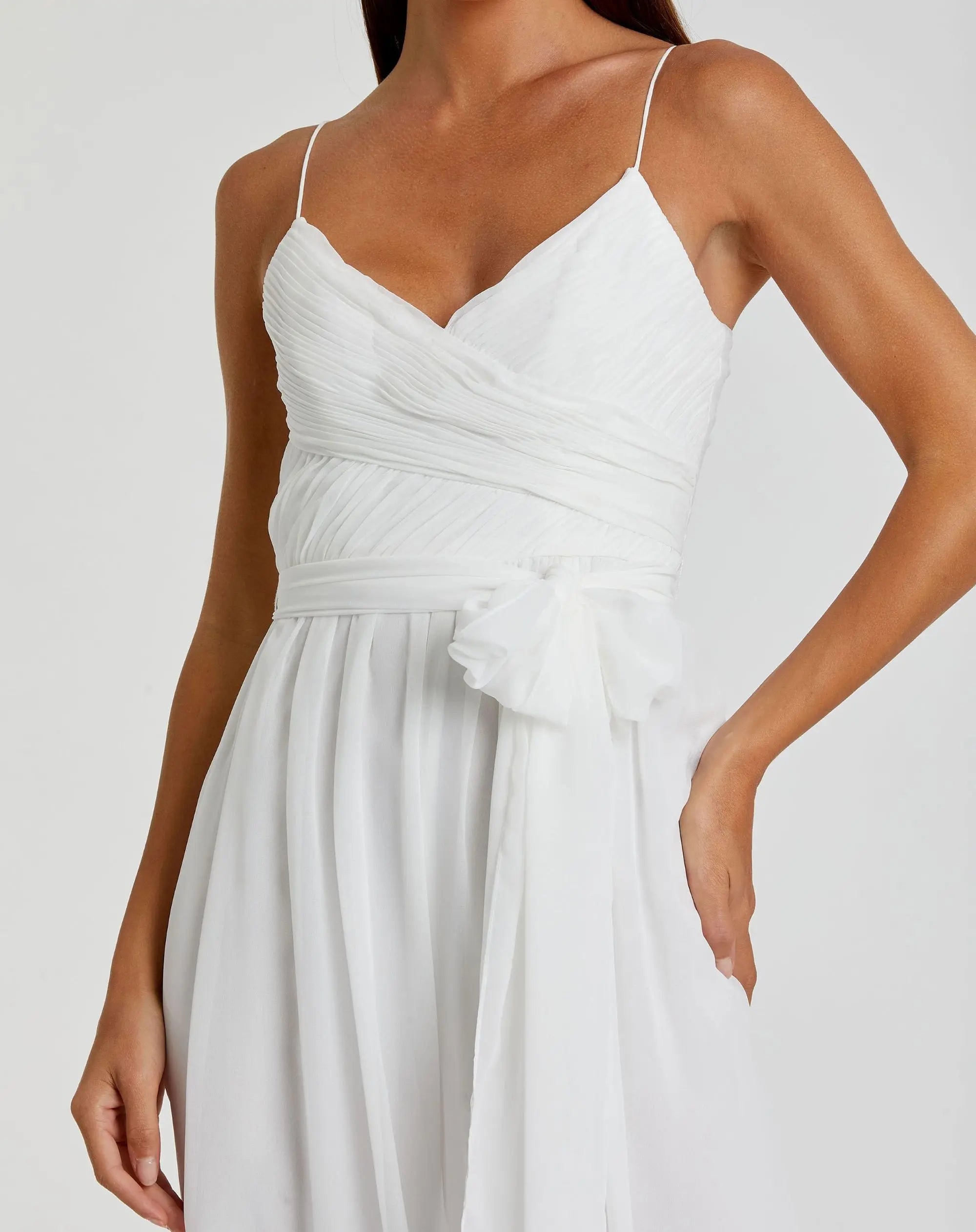 White Flowy Faux Wrap Jumpsuit - Mac Duggal