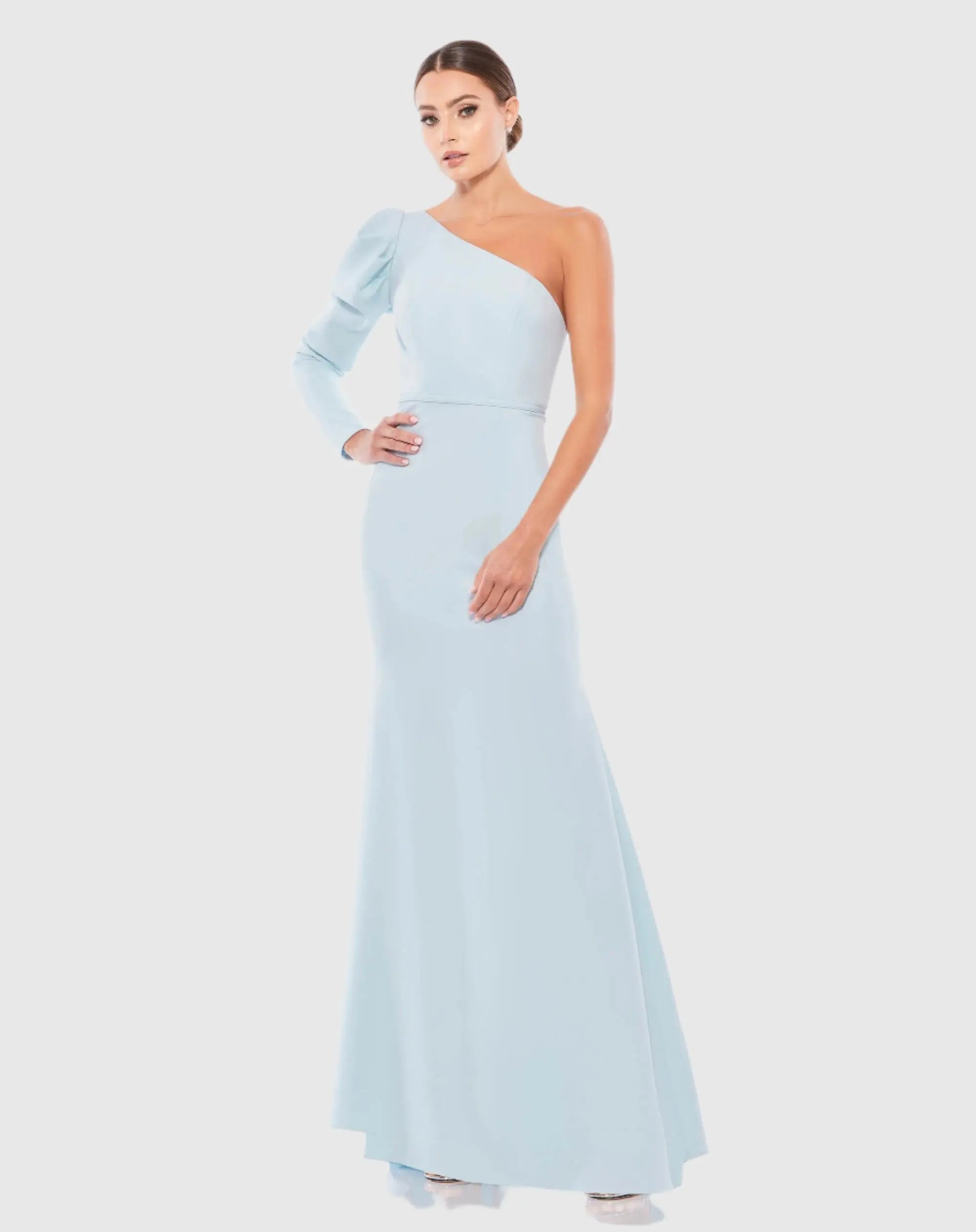 Blue One Shoulder Puff Sleeve Gown - Ieena for Mac Duggal