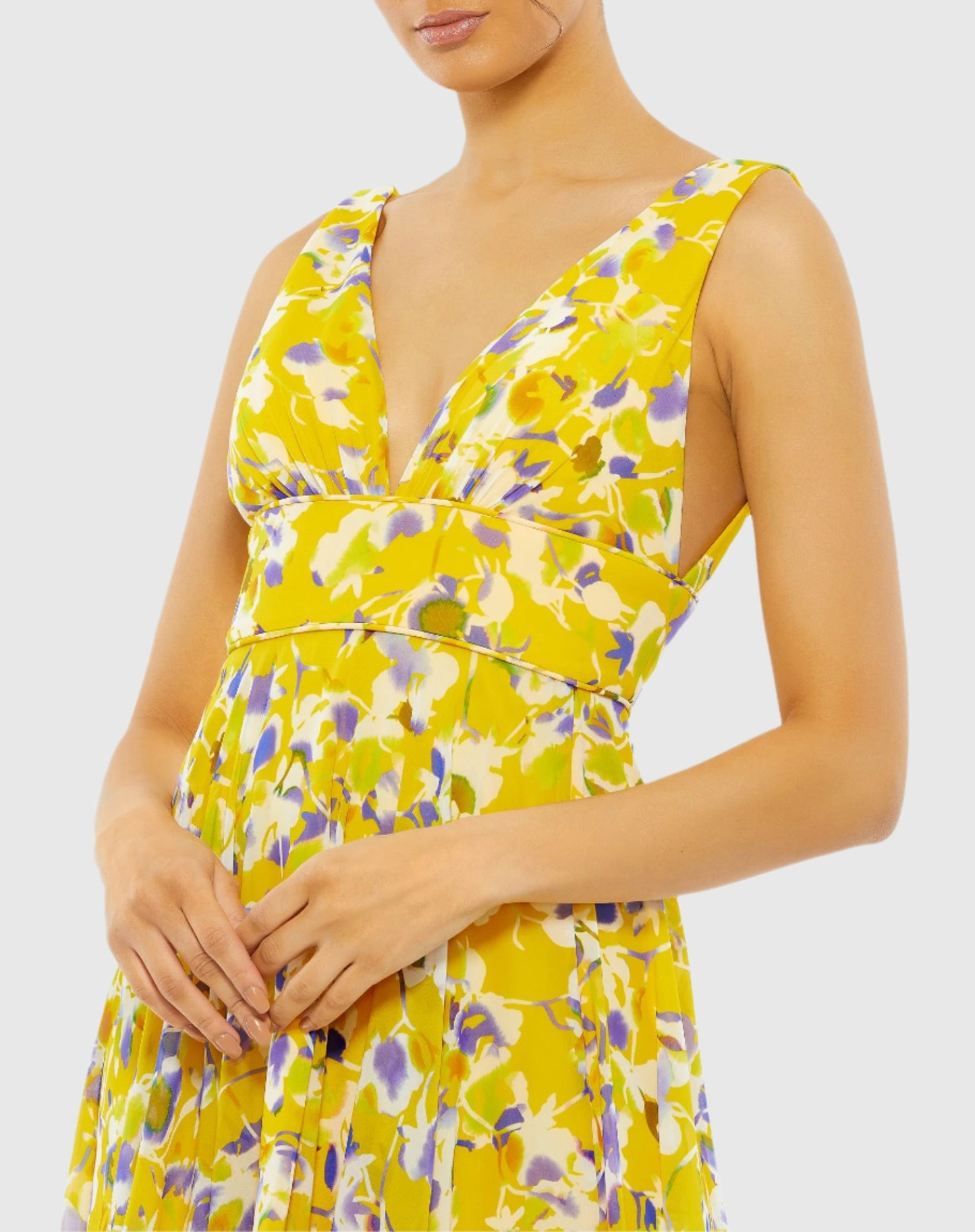 Floral Plunge V-Neck Gown