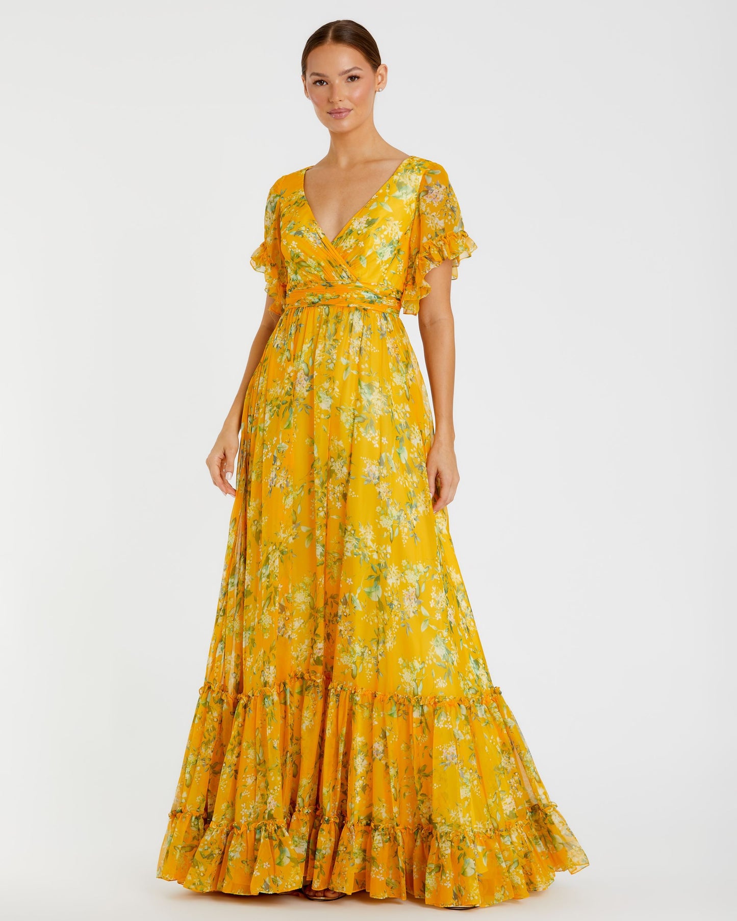 Flounce Sleeve Floral Maxi Dress