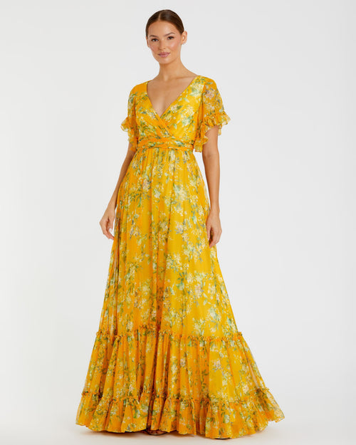 Flounce Sleeve Floral Maxi Dress