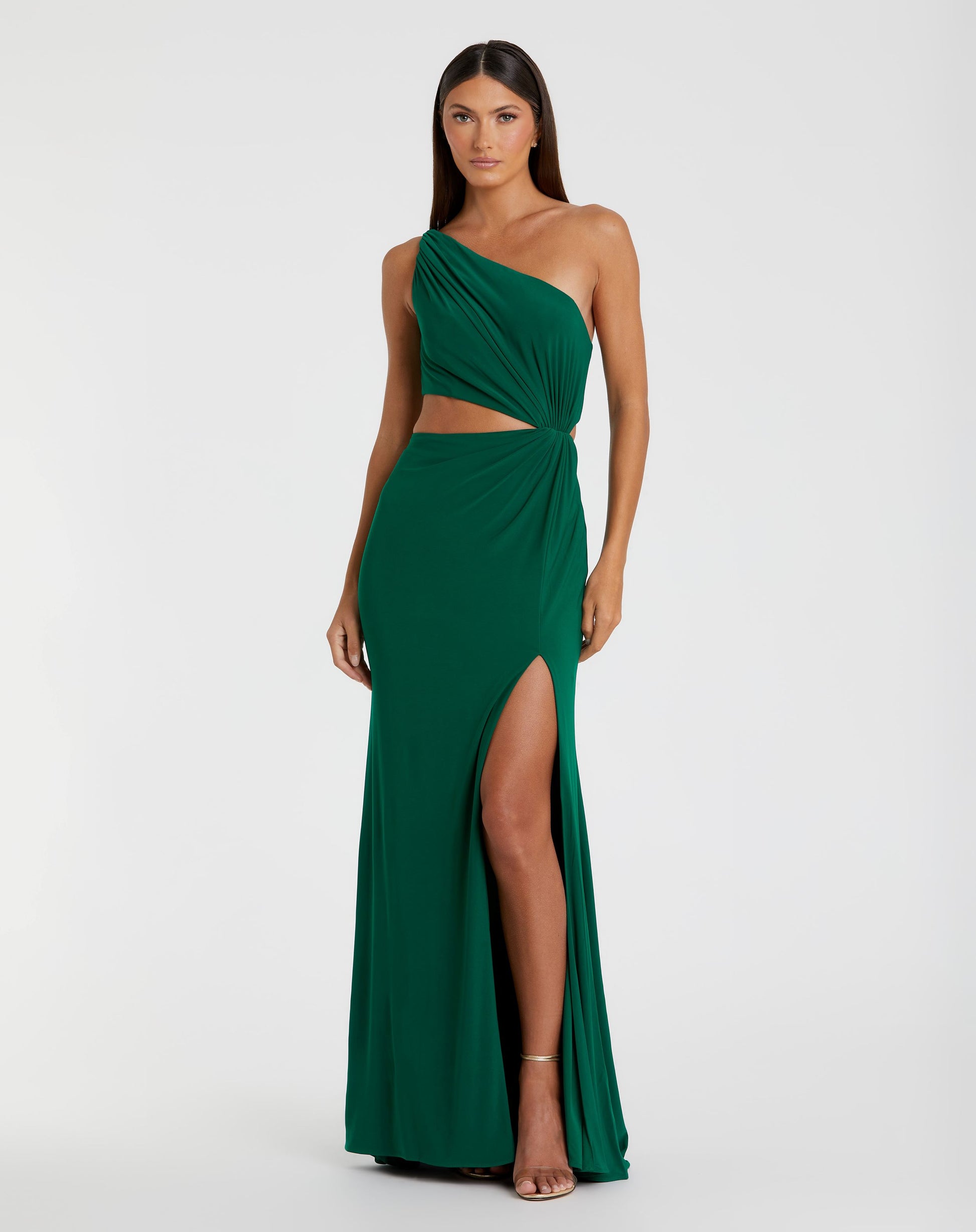 One Shoulder Ruched Cut Out Jersey Gown