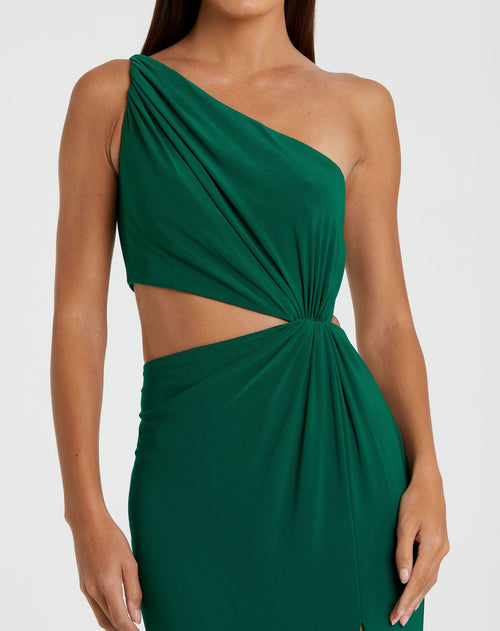 One Shoulder Ruched Cut Out Jersey Gown