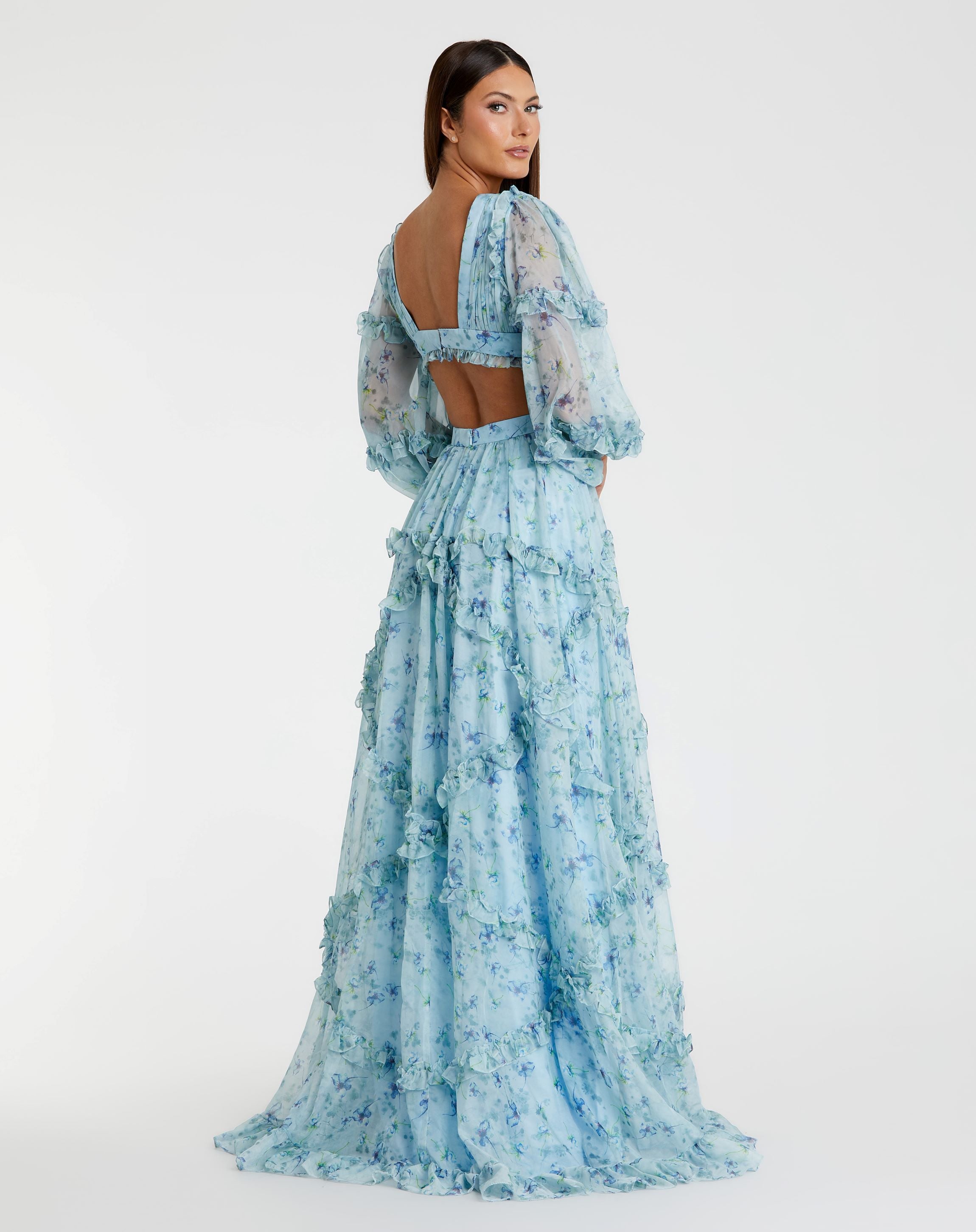 Ruffle Tiered Floral Cutout Long Sleeve Gown - FINAL SALE