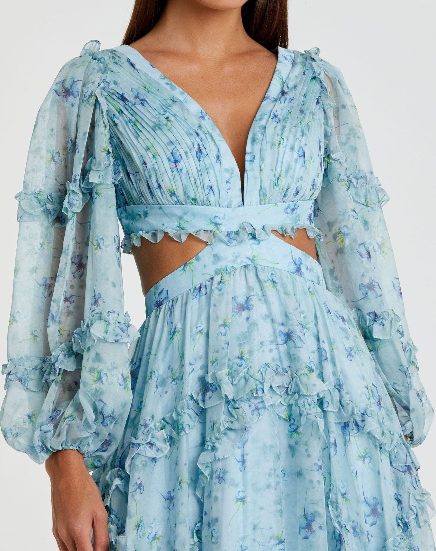 Ruffle Tiered Floral Cutout Long Sleeve Gown - FINAL SALE