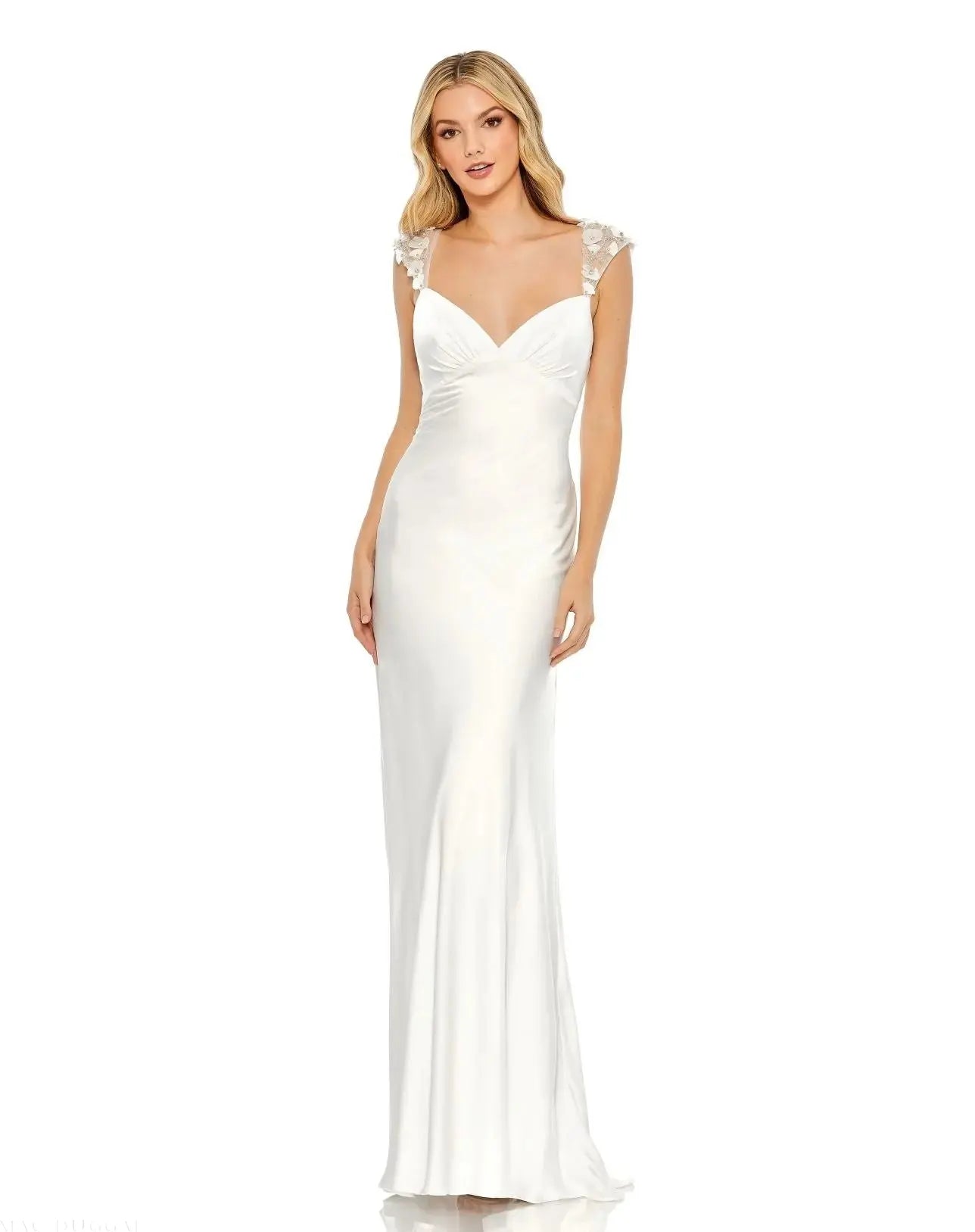 White Embellished Empire Waist Column Gown - Mac Duggal