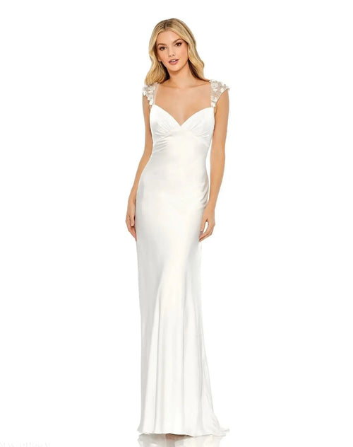 White Embellished Empire Waist Column Gown - Mac Duggal