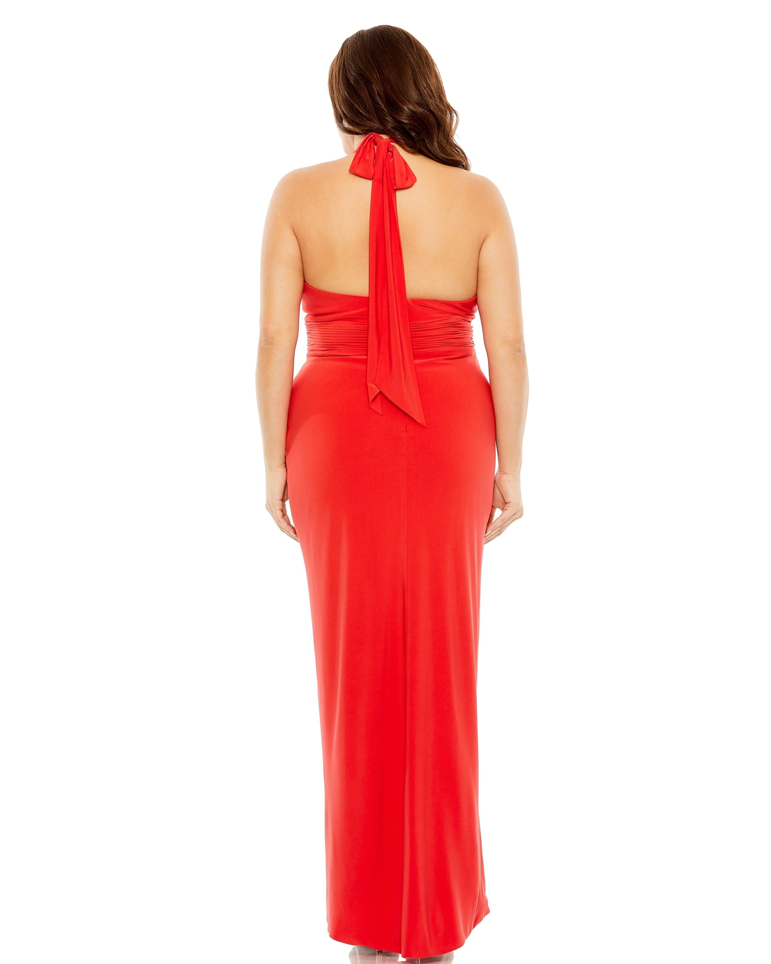 Halter Tie Keyhole Detail Gown with Slit