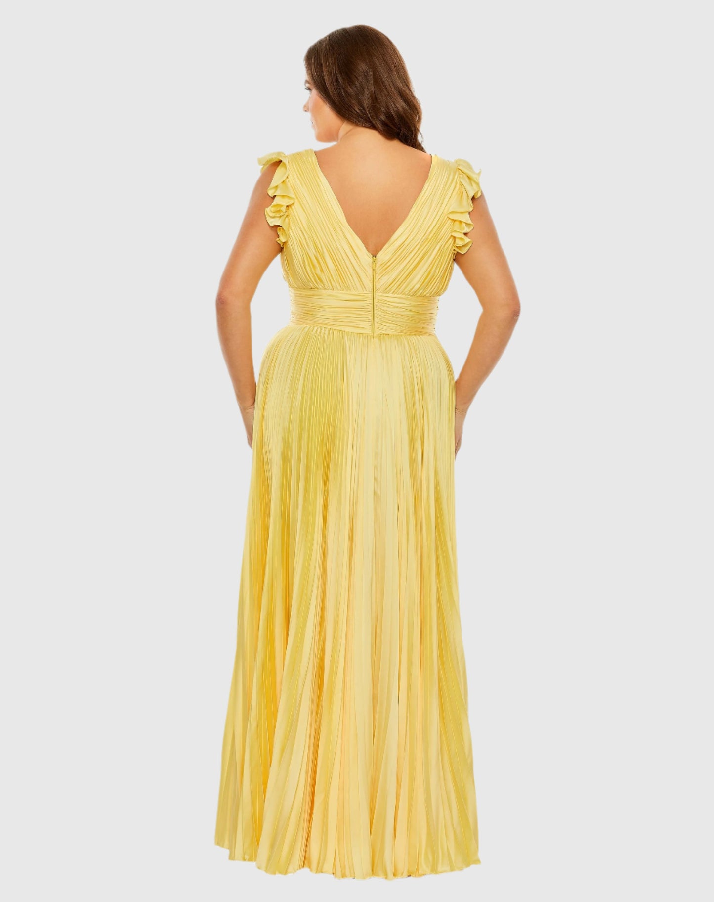 Flutter Sleeve Pleated V-Neck Gown (PLUS)