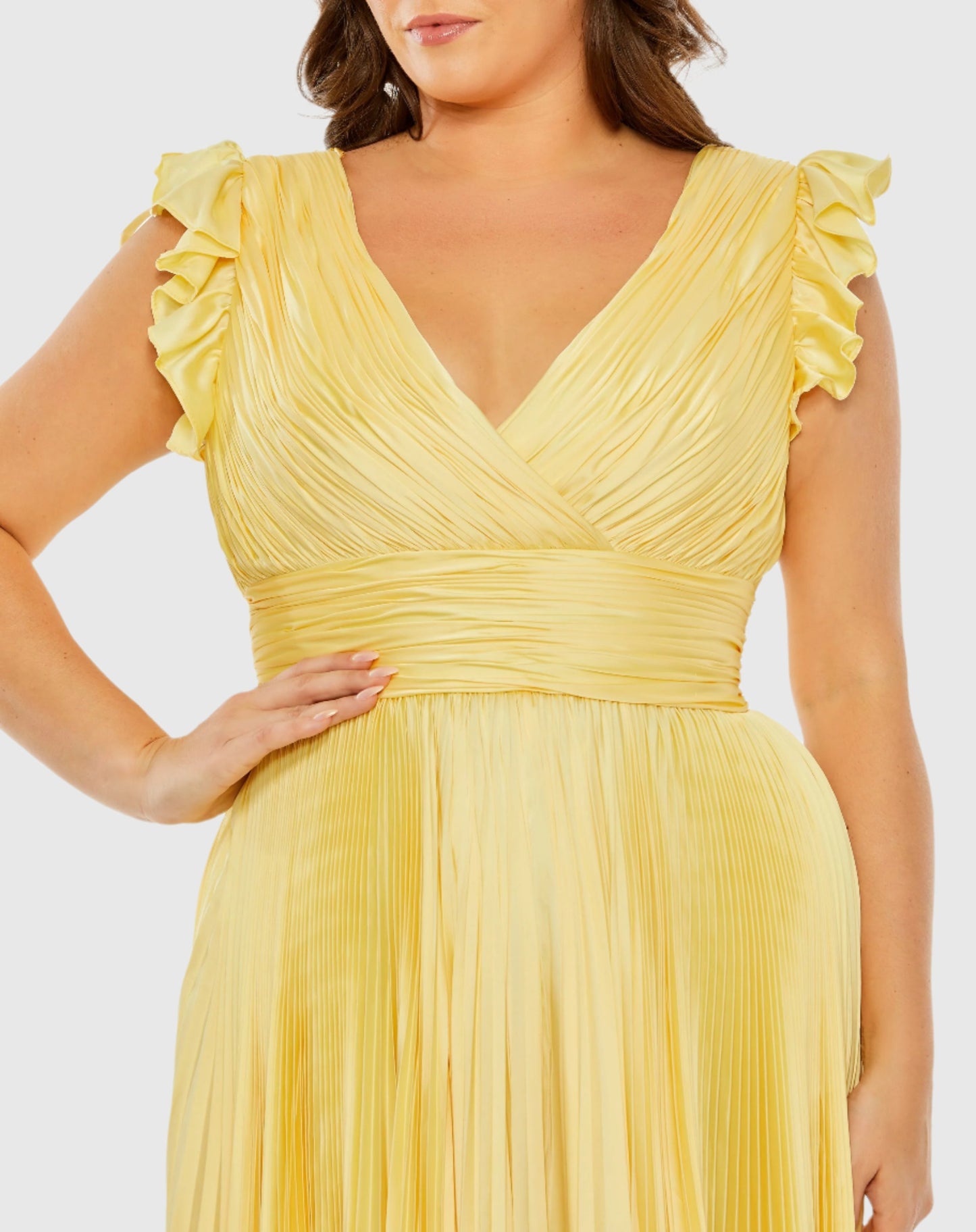 Flutter Sleeve Pleated V-Neck Gown (PLUS)