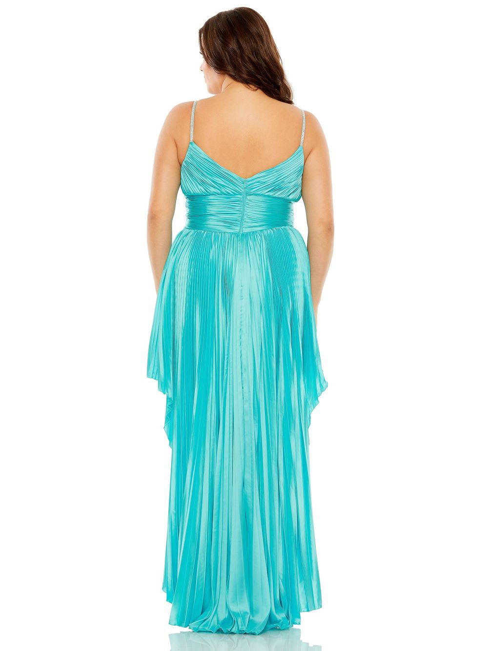 Rhinestone High Low Pleated Gown