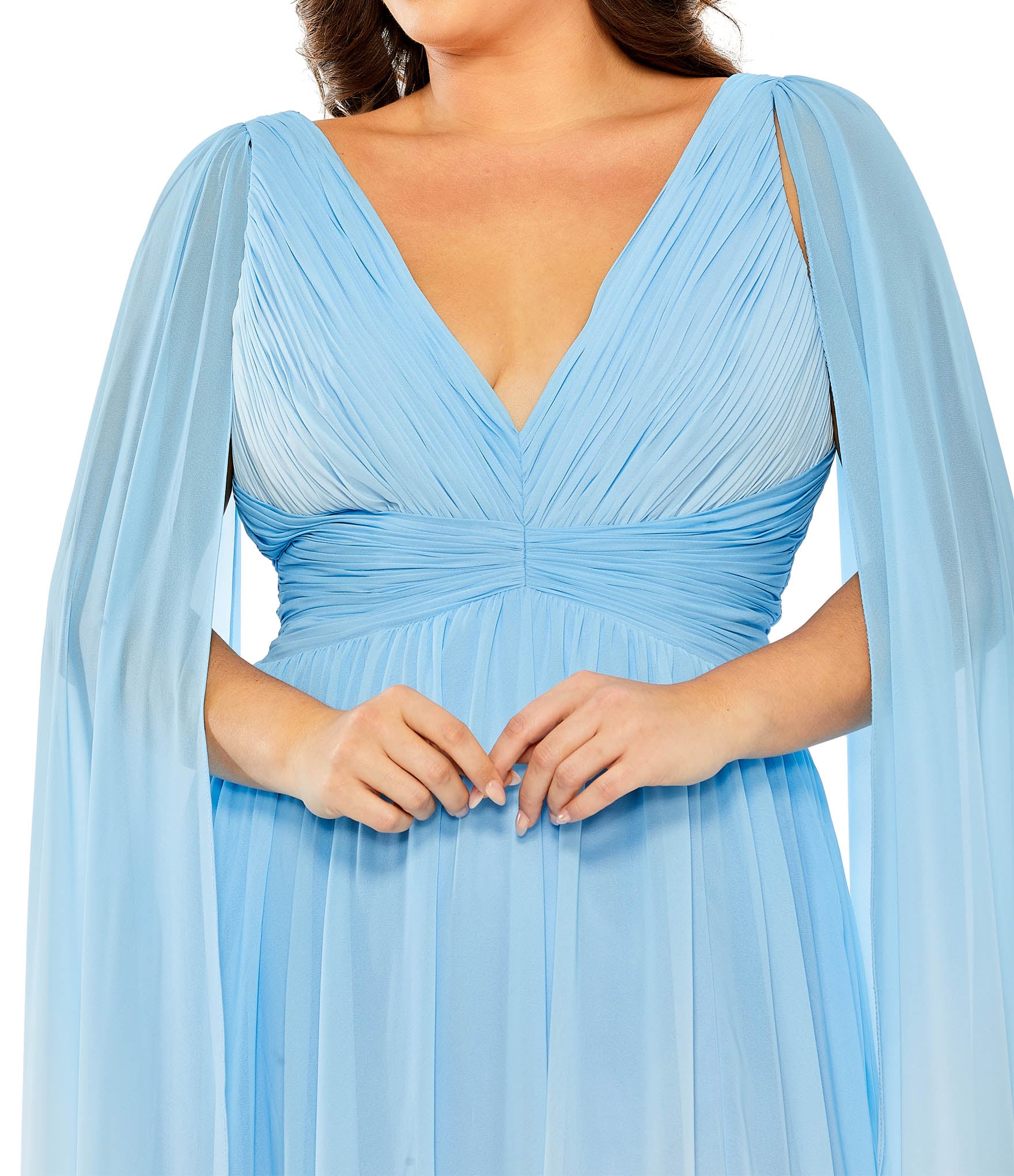 V-Neck Cape Sleeve Ombre Gown