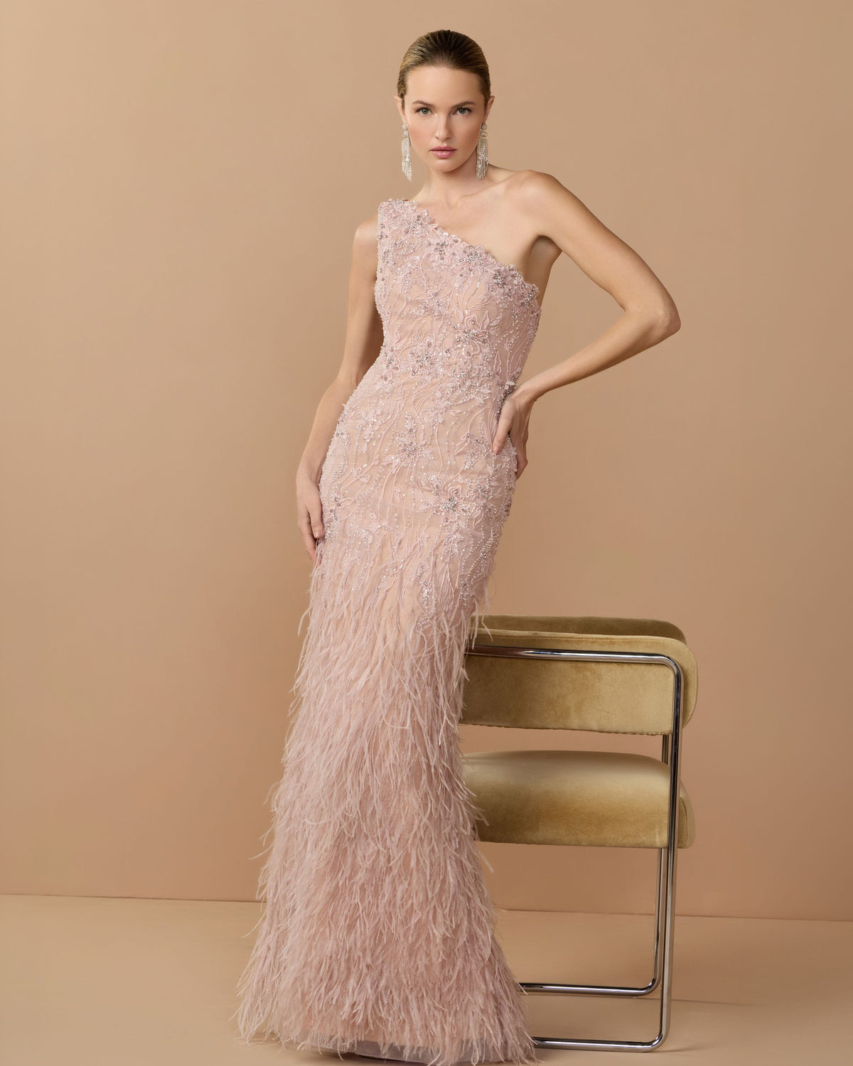 Vintage Lilac Embellished Lace One Shoulder Feather Gown - Mac Duggal