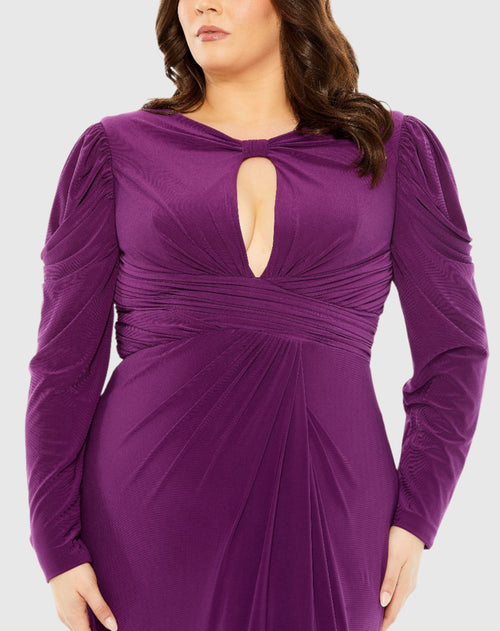 Long Sleeve Keyhole Neck Jersey Gown