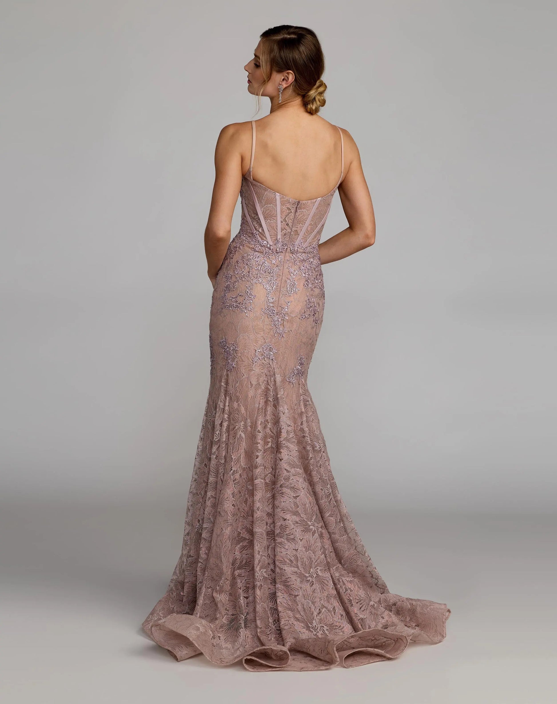 Pink Embroidered Lace Sleeveless Mermaid Gown - Mac Duggal