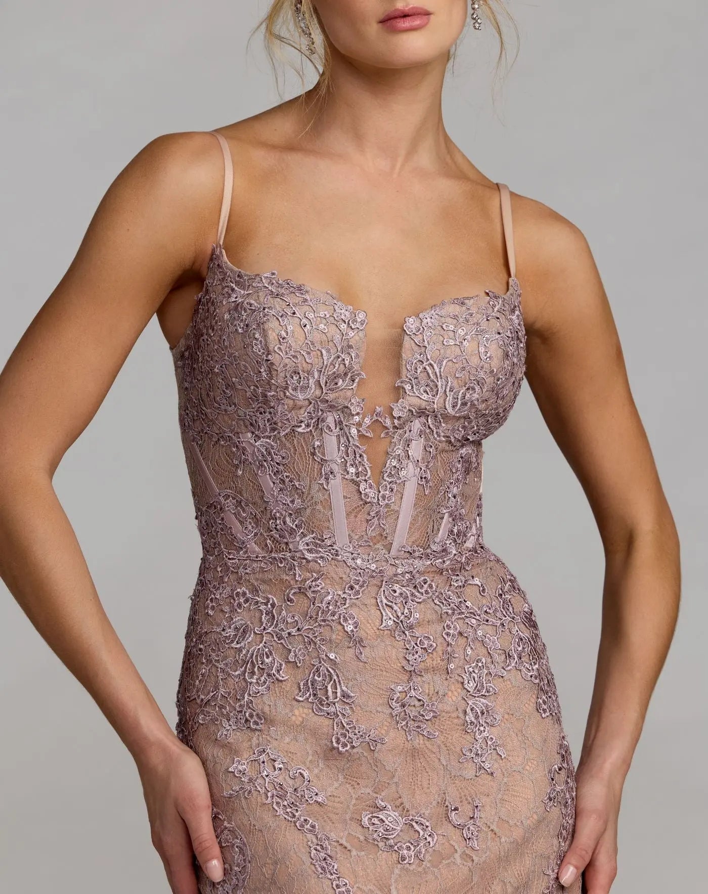 Pink Embroidered Lace Sleeveless Mermaid Gown - Mac Duggal