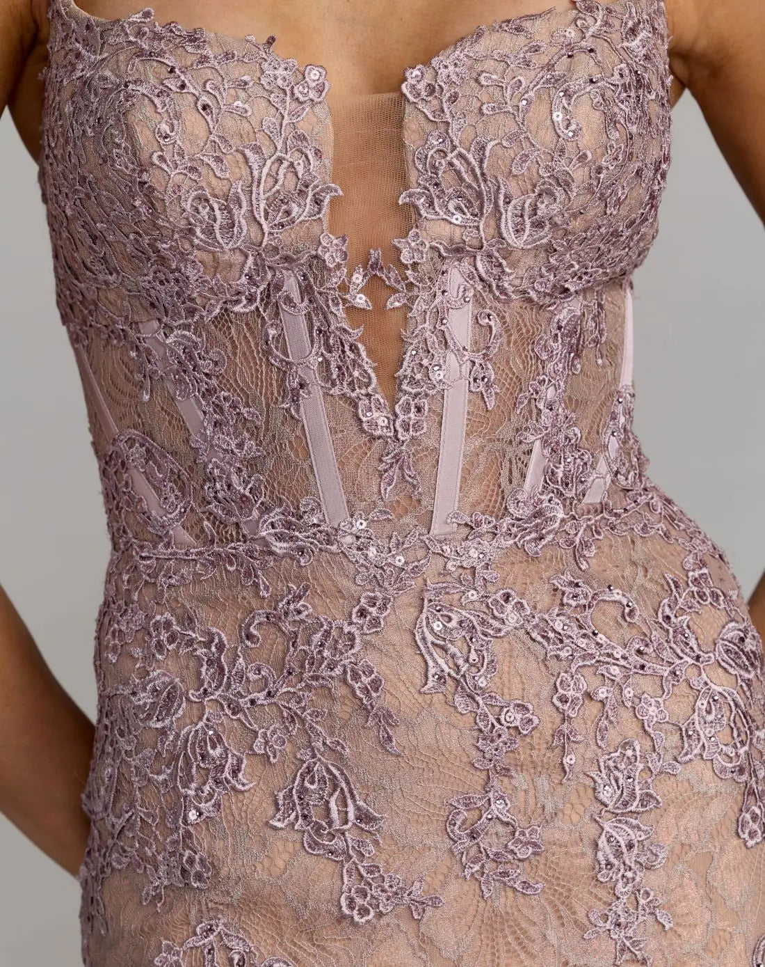 Pink Embroidered Lace Sleeveless Mermaid Gown - Mac Duggal