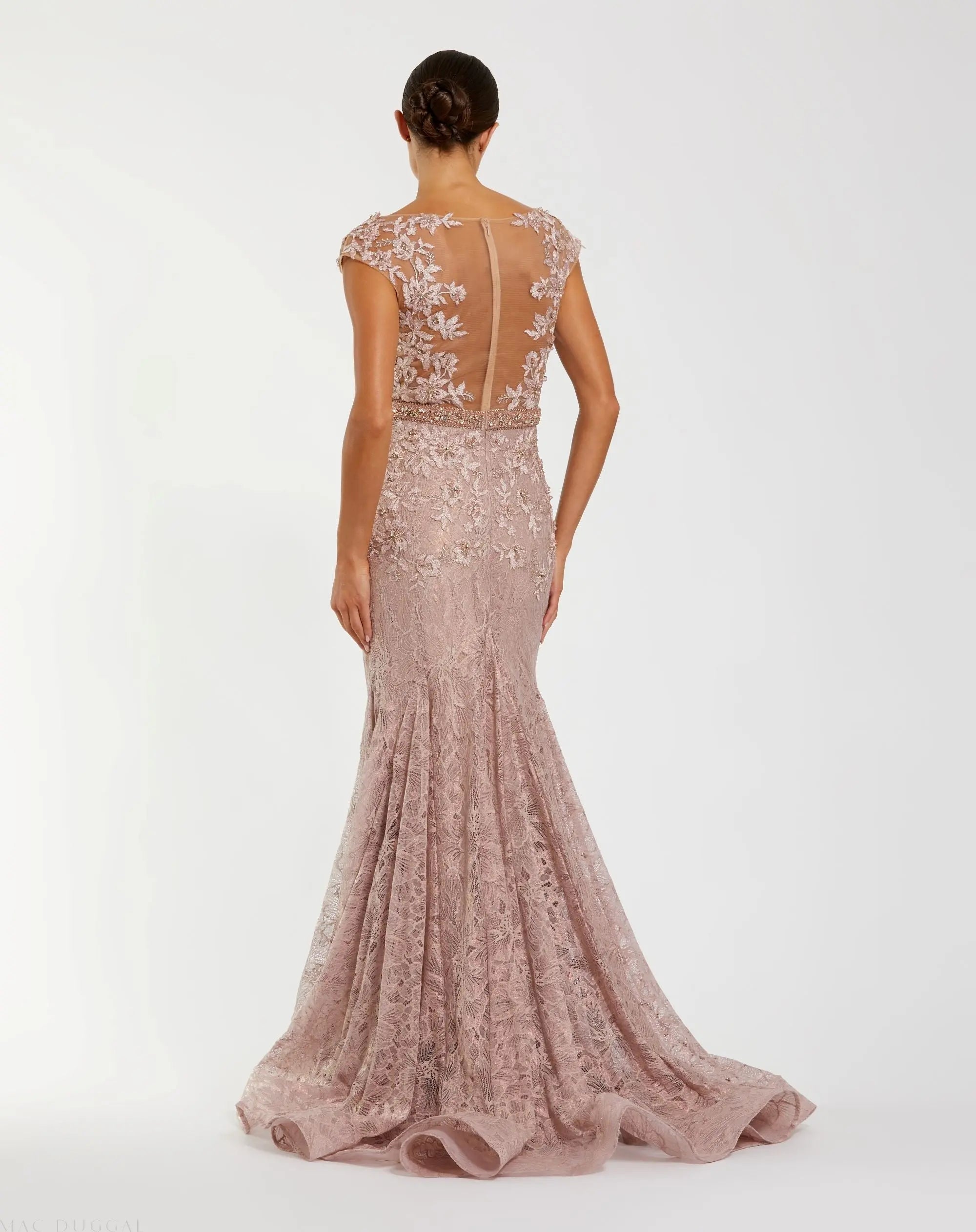 Pink High Neck Shoulder Flower Detail Mermaid Gown - Mac Duggal