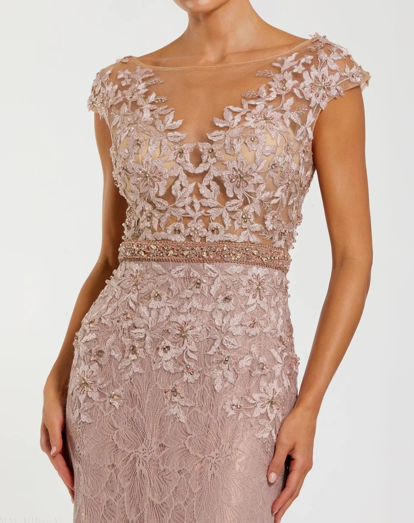 Pink High Neck Shoulder Flower Detail Mermaid Gown - Mac Duggal