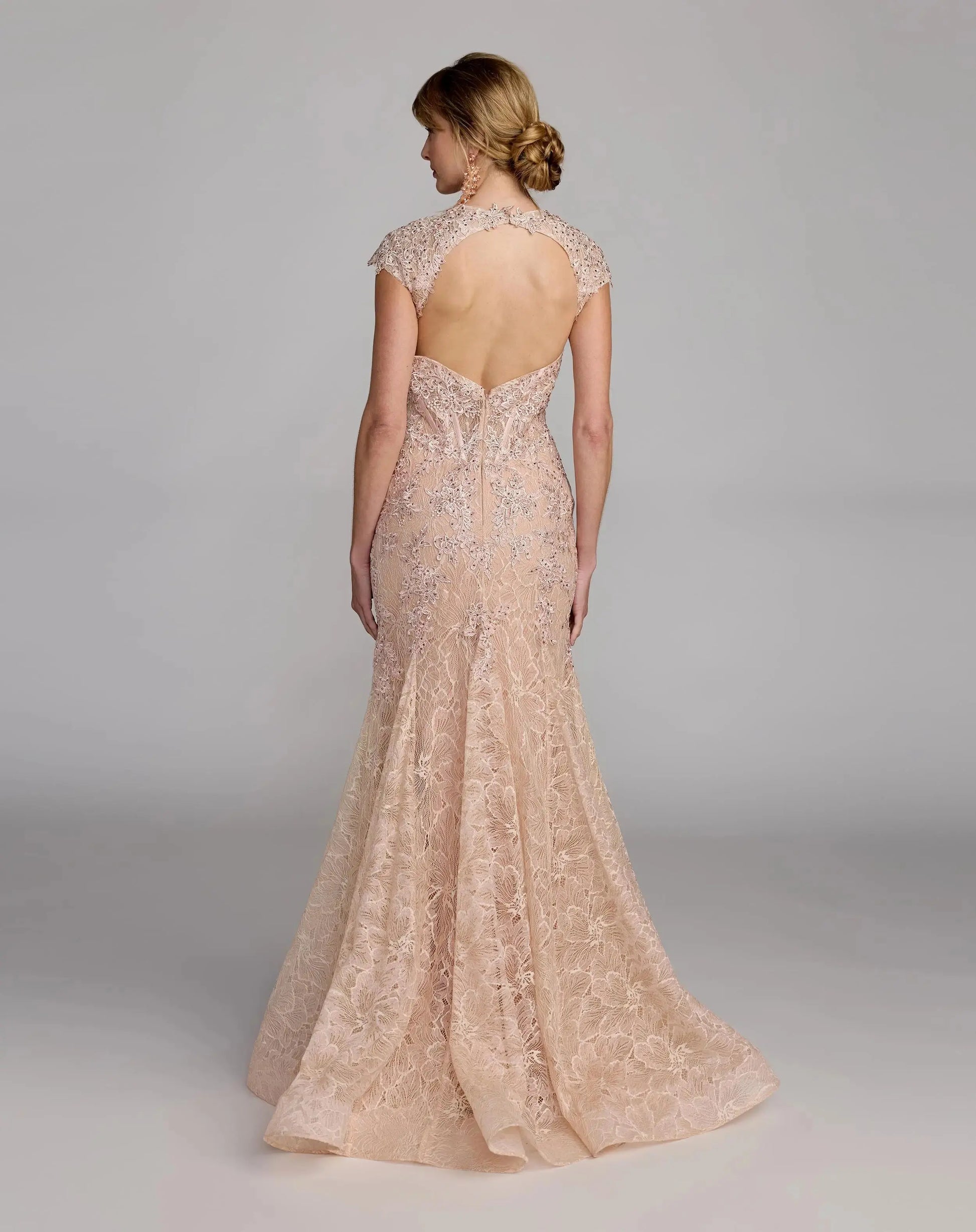 blush lace mermaid dress Vintage Blush mermaid inspired wedding dress with Lace Tulle Skirt and Open Back