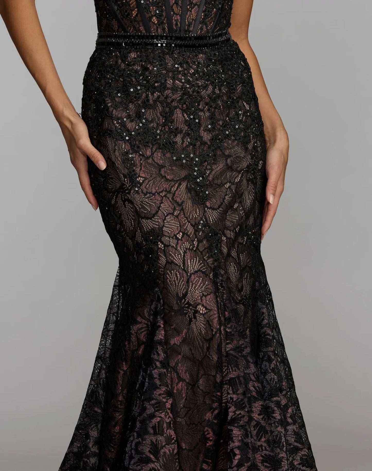 Black Embellished Lace Strapless Trumpet Gown - Mac Duggal