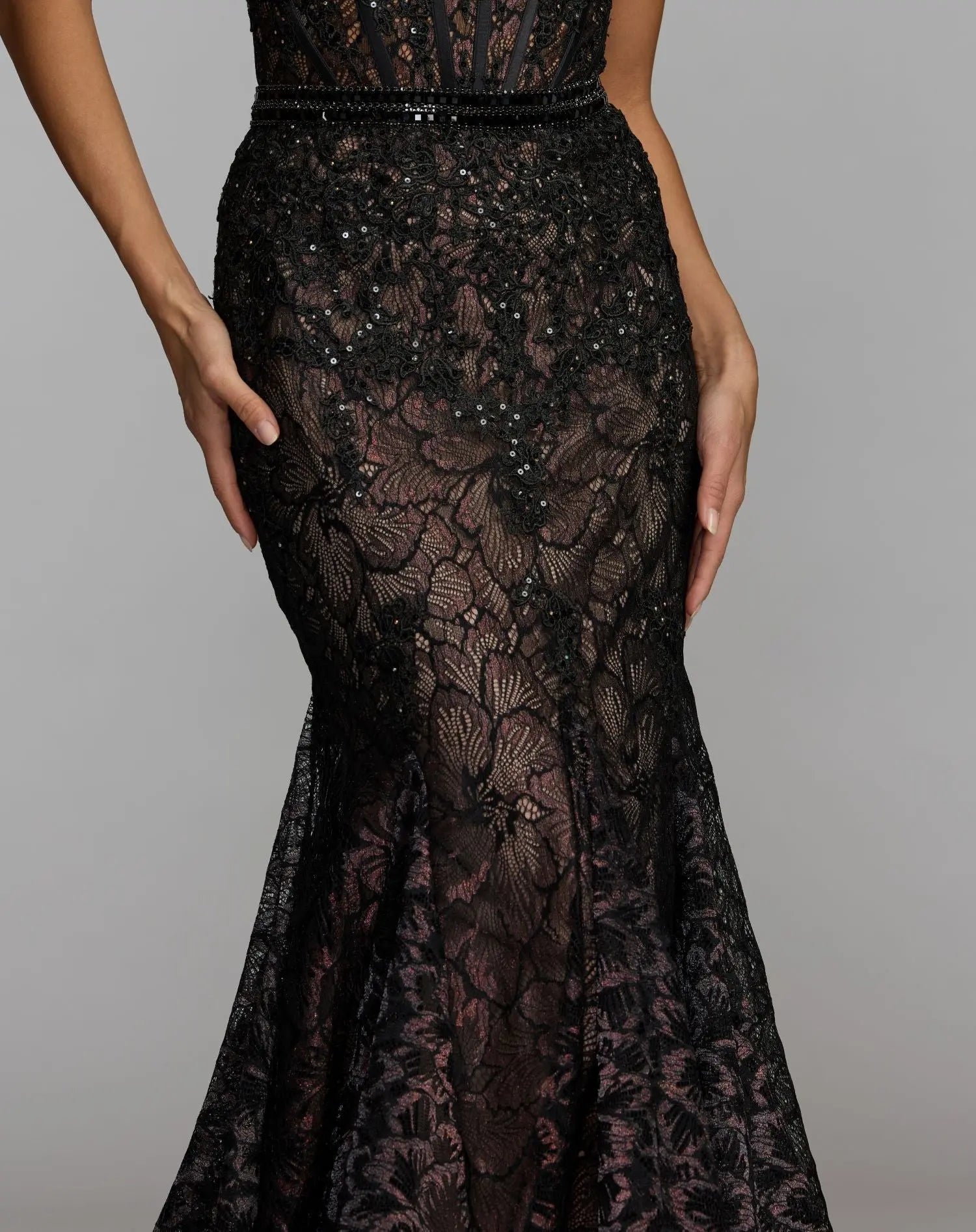 Black Embellished Lace Strapless Trumpet Gown - Mac Duggal