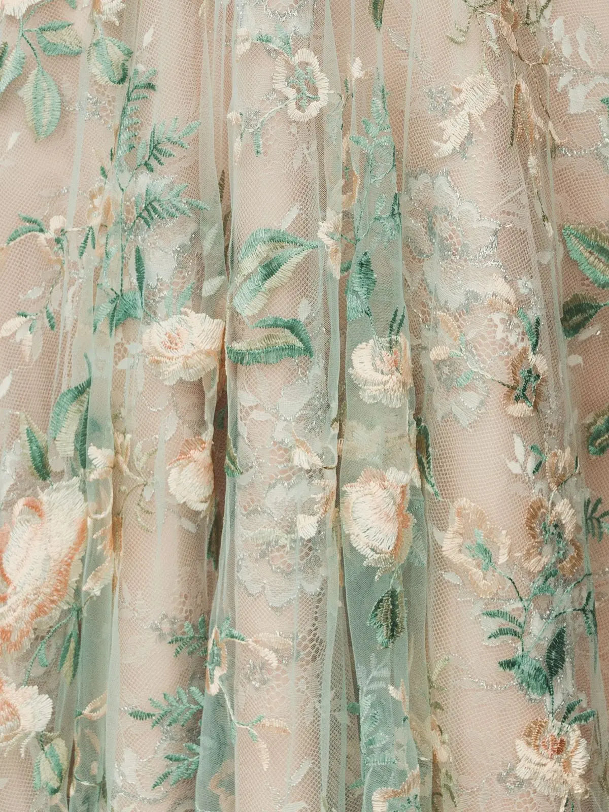 Multicolor Floral Embroidered Illusion V-Neck Gown - Mac Duggal