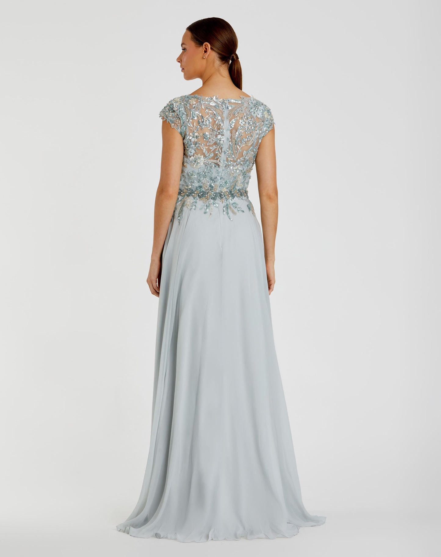 Embellished Cap Sleeve Bodice Flowy Gown