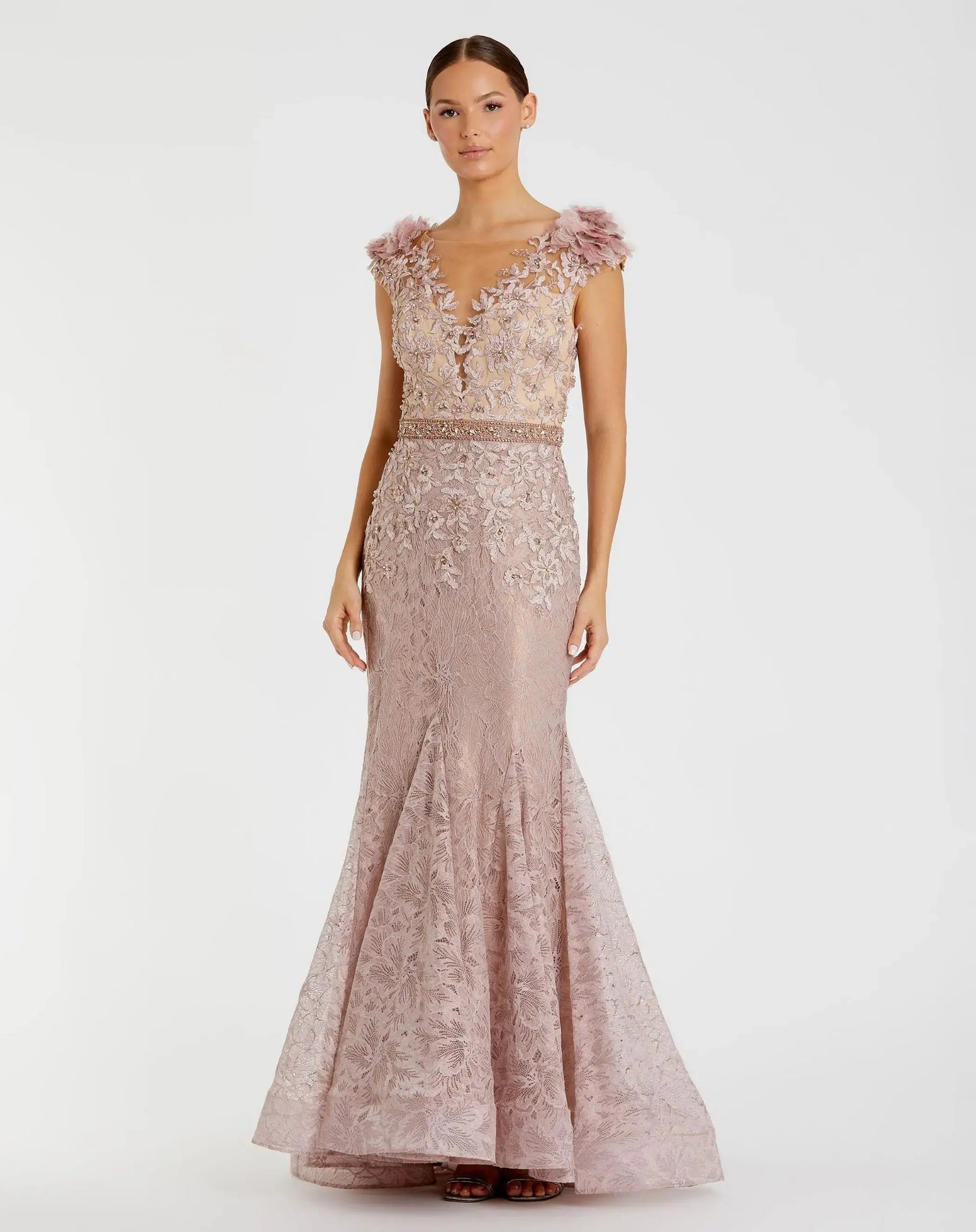 Embroidered Illusion Appliqued Bodice Trumpet Gown - Mac Duggal
