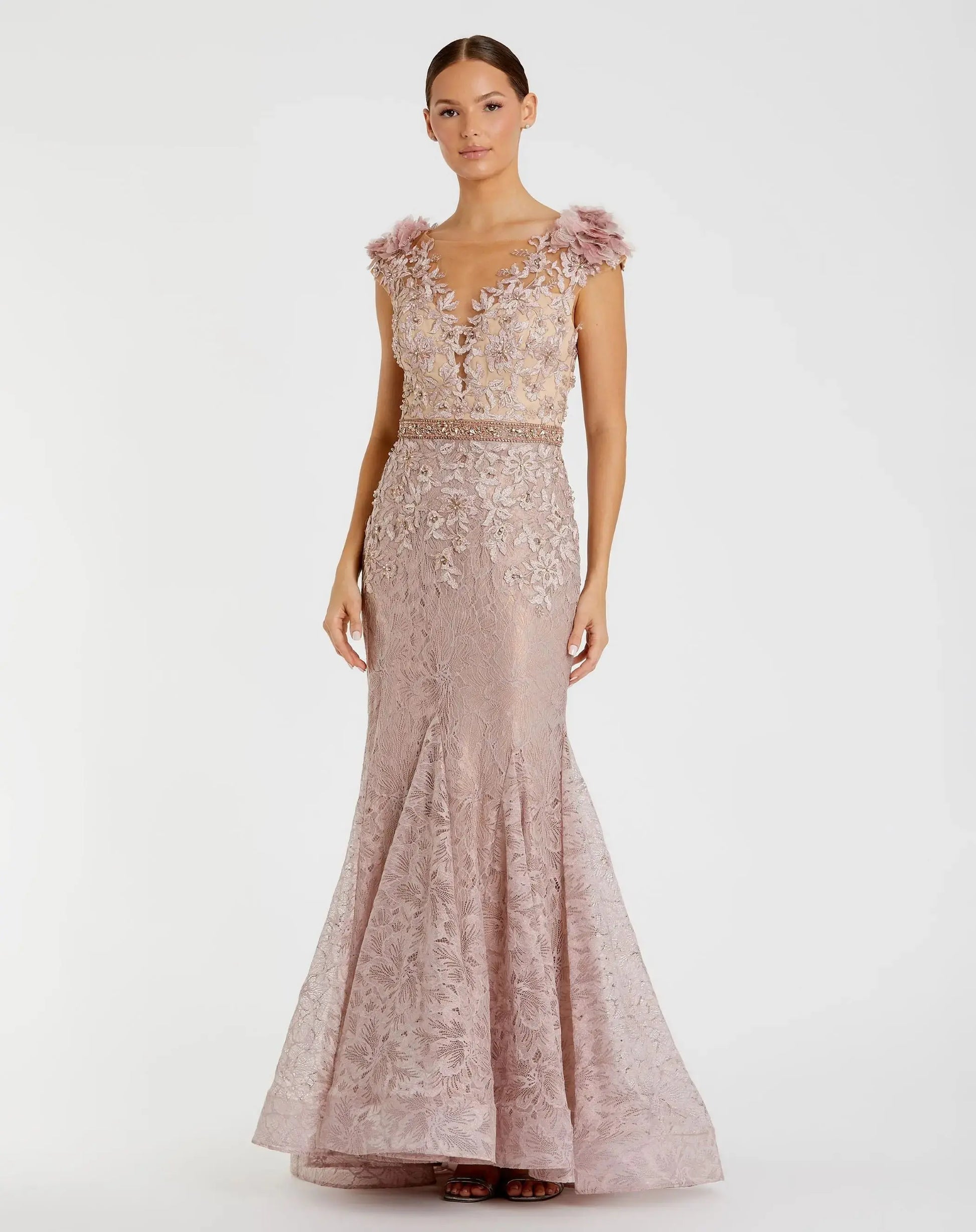 Embroidered Illusion Appliqued Bodice Trumpet Gown - Mac Duggal