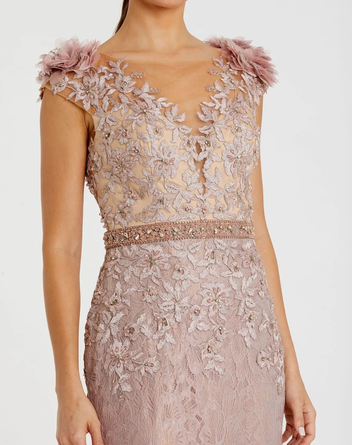 Embroidered Illusion Appliqued Bodice Trumpet Gown Mac Duggal