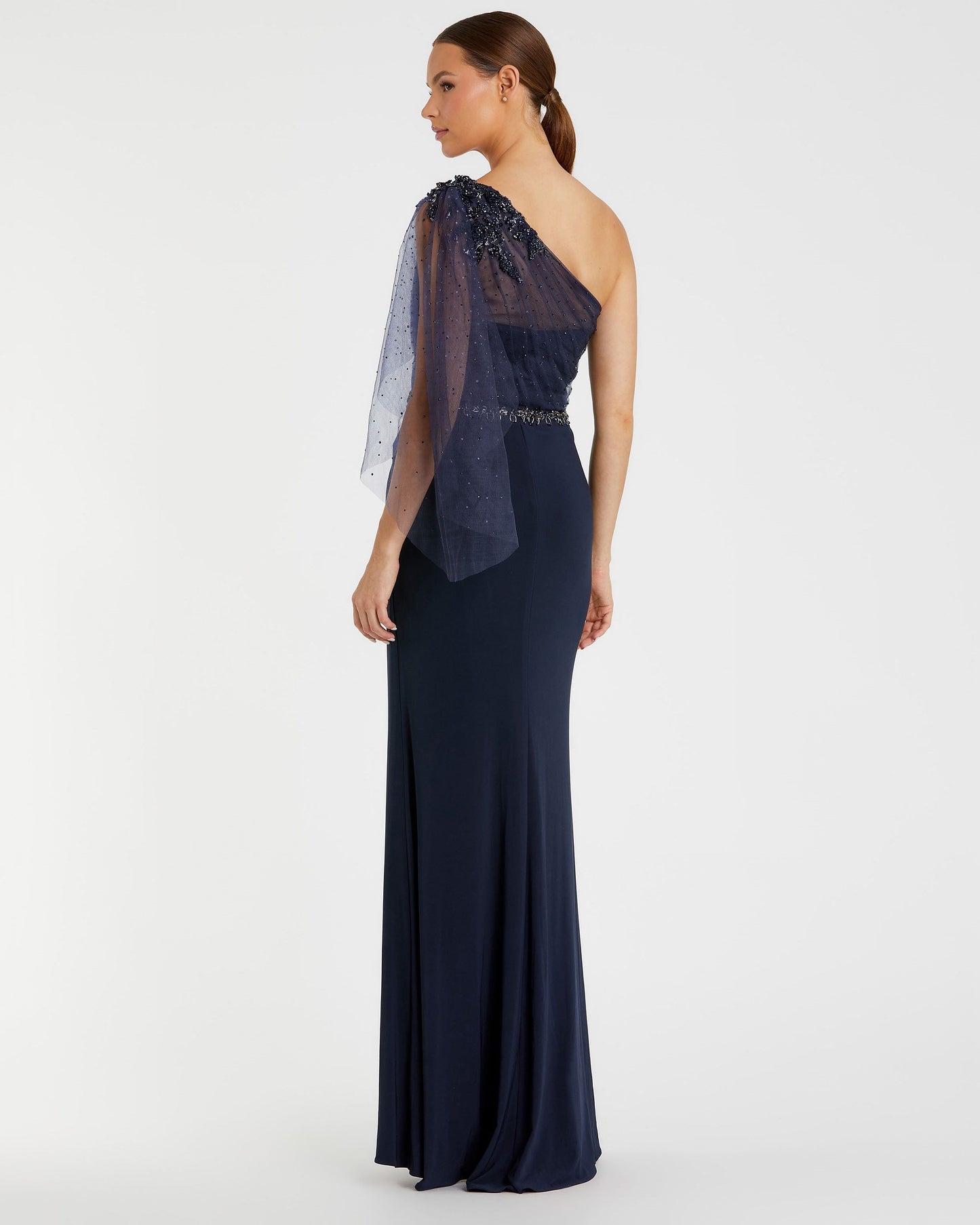 Embellished One Shoulder Draped Gown