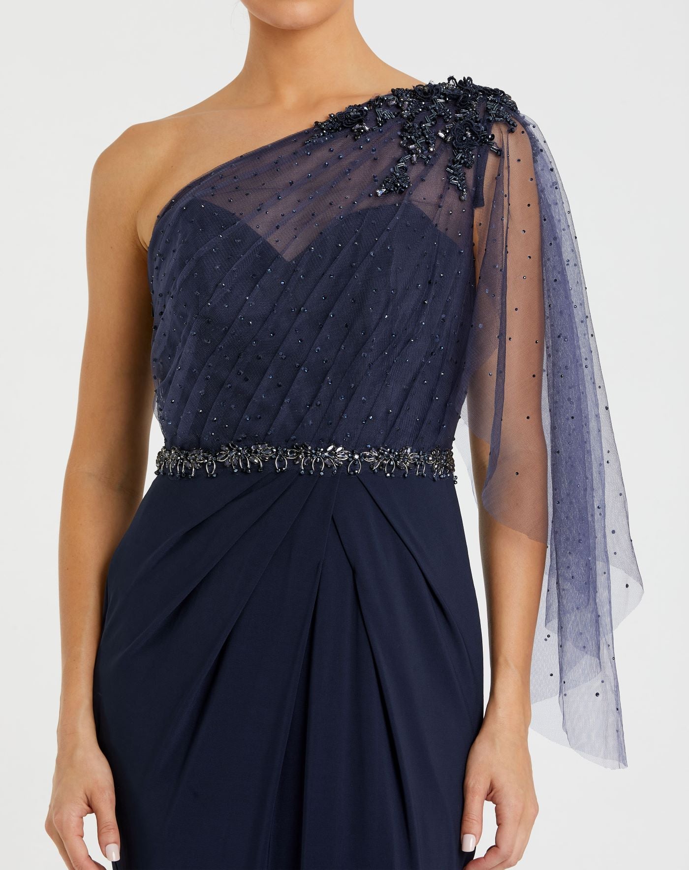 Embellished One Shoulder Draped Gown